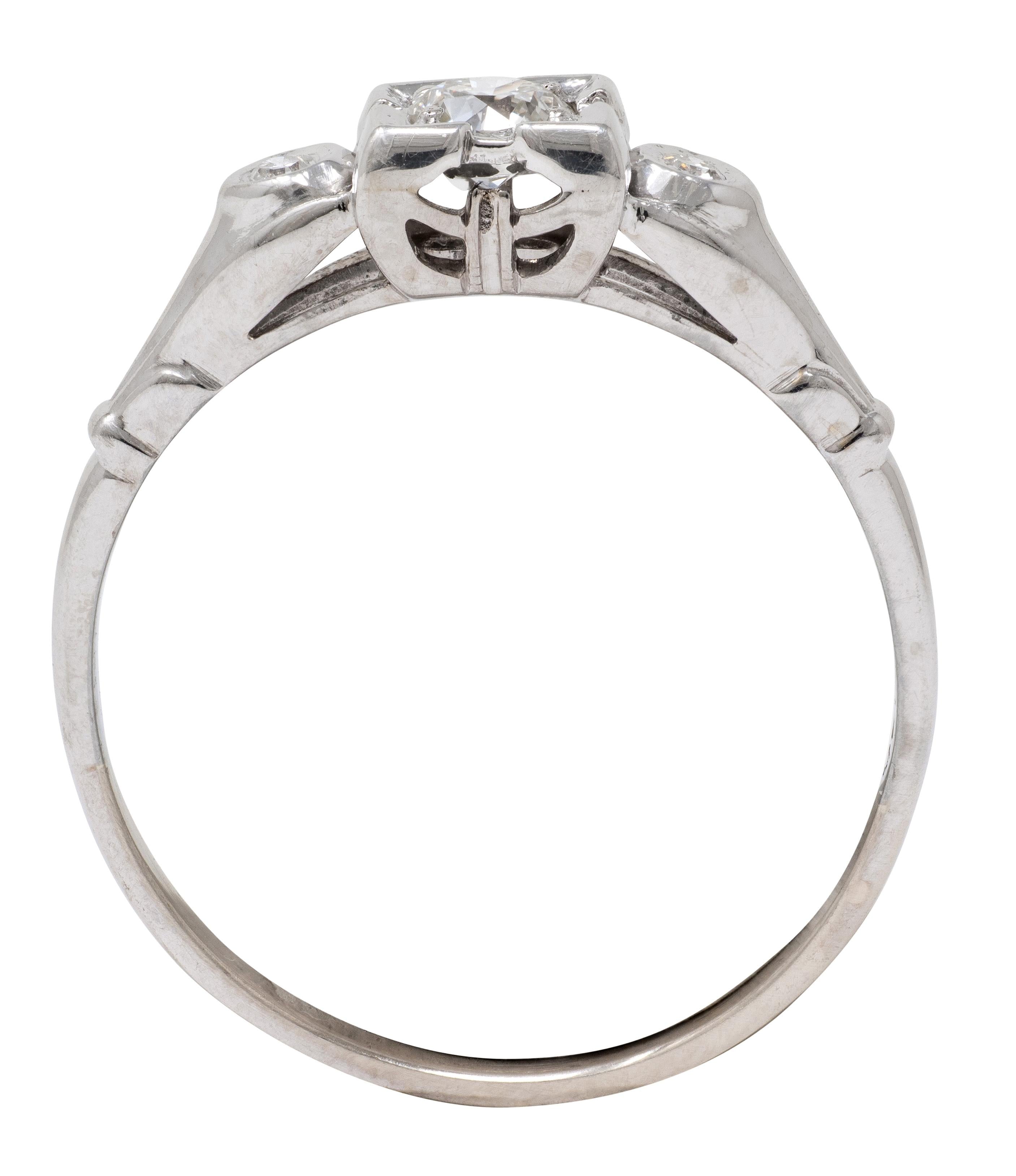 Art Deco Old European Cut Diamond 18 Karat White Gold Vintage Engagement Ring