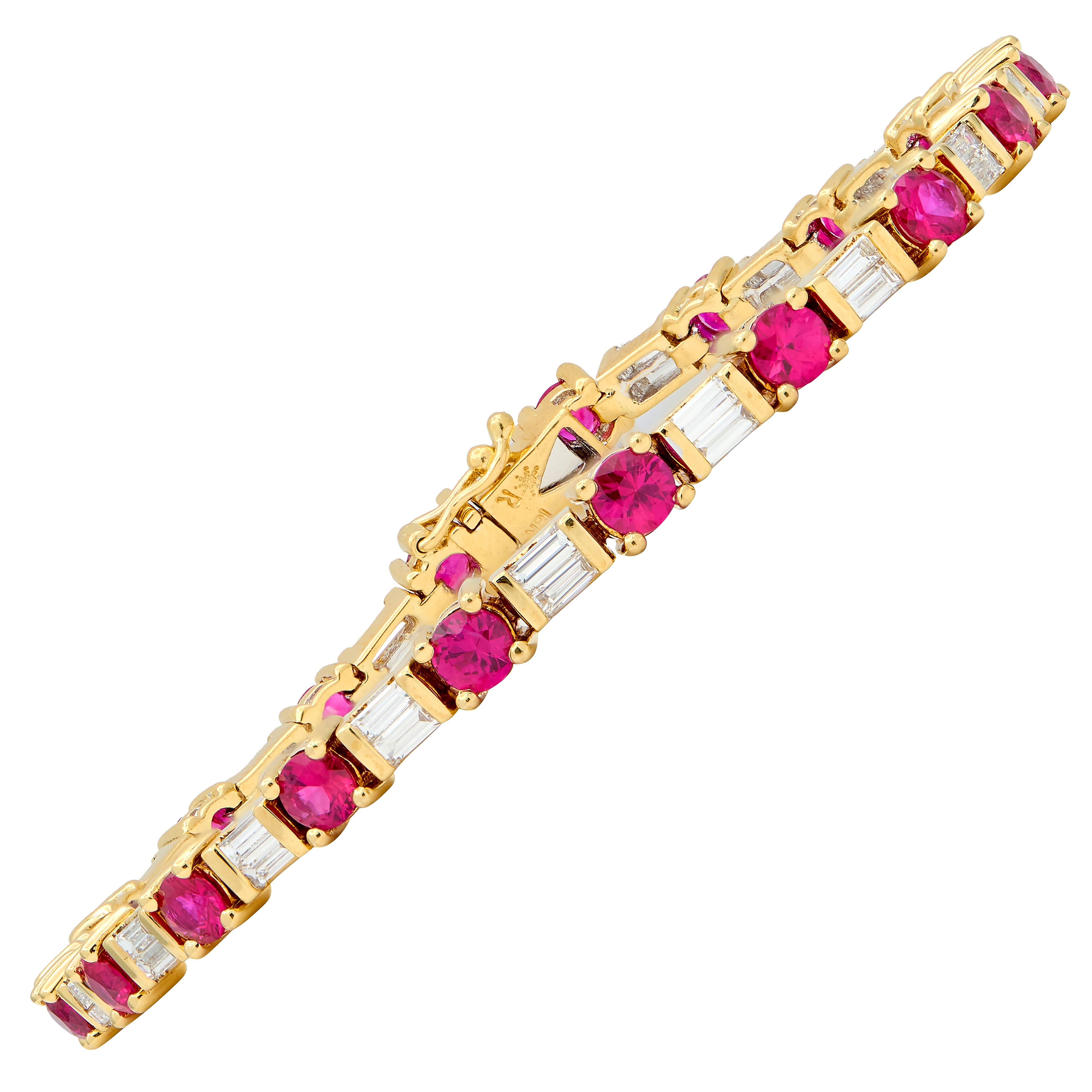 2000's 6.40 CTW Diamond Ruby 18K Yellow Gold Vintage Dash & Dot Line Bracelet