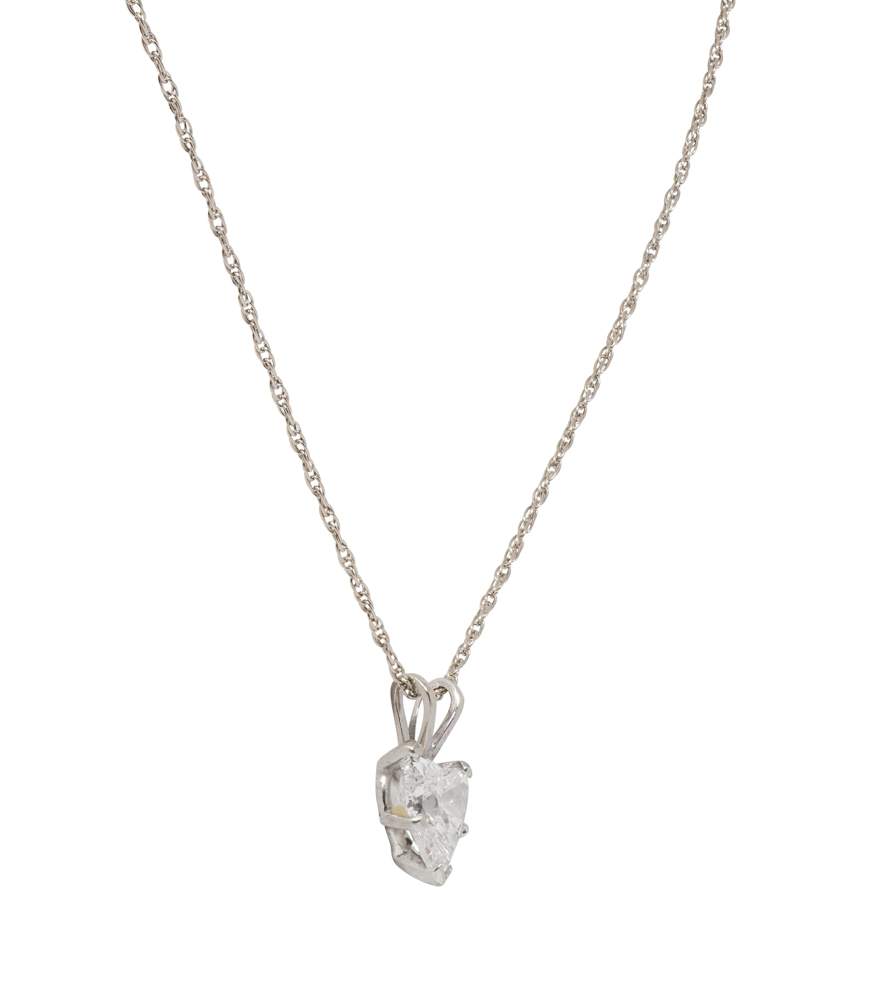 Mid-Century 1.14 CTW Heart Cut Diamond 14K Gold Vintage Pendant Necklace GIA