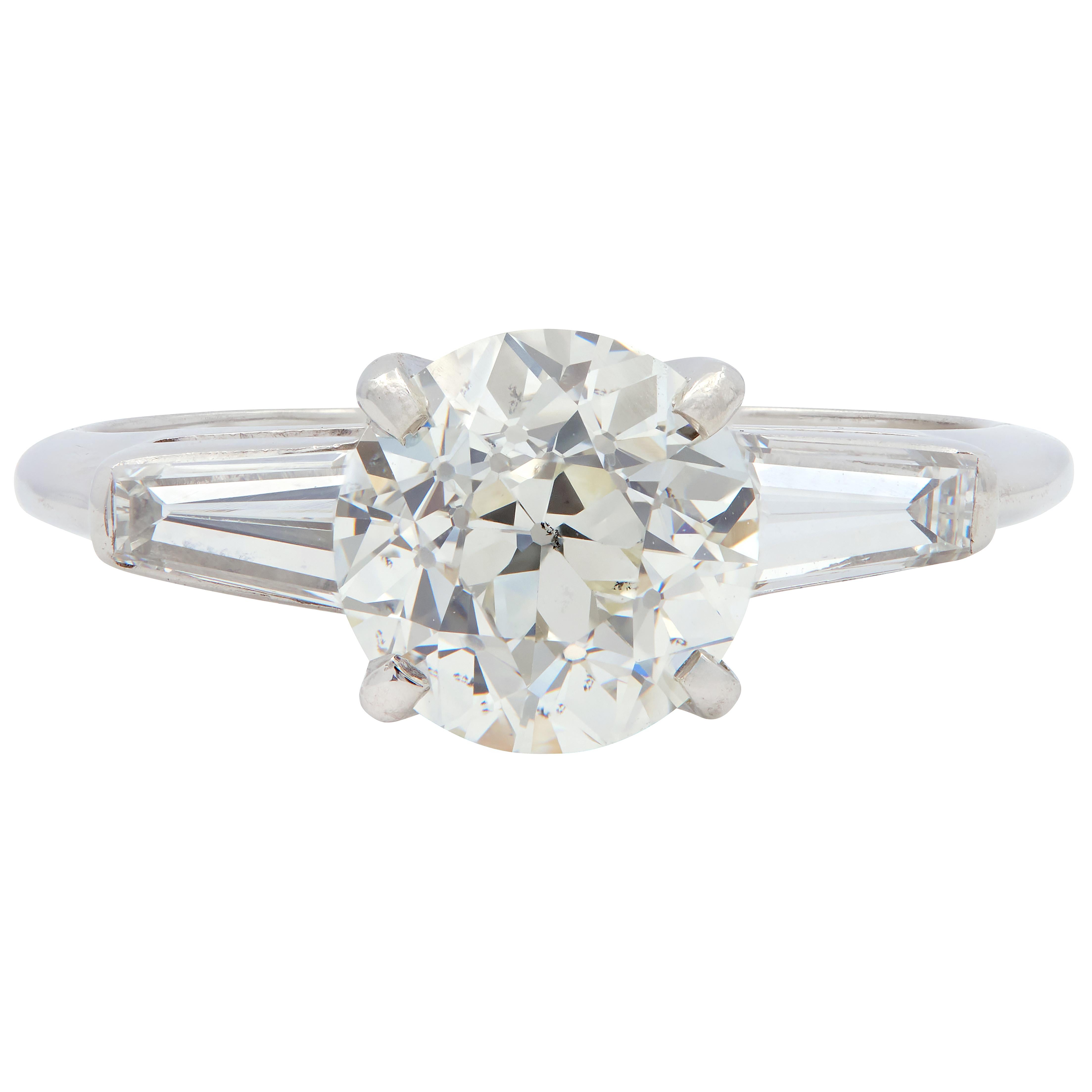 Mid-Century 1.81 CTW Old European Diamond Platinum Vintage Engagement Ring GIA