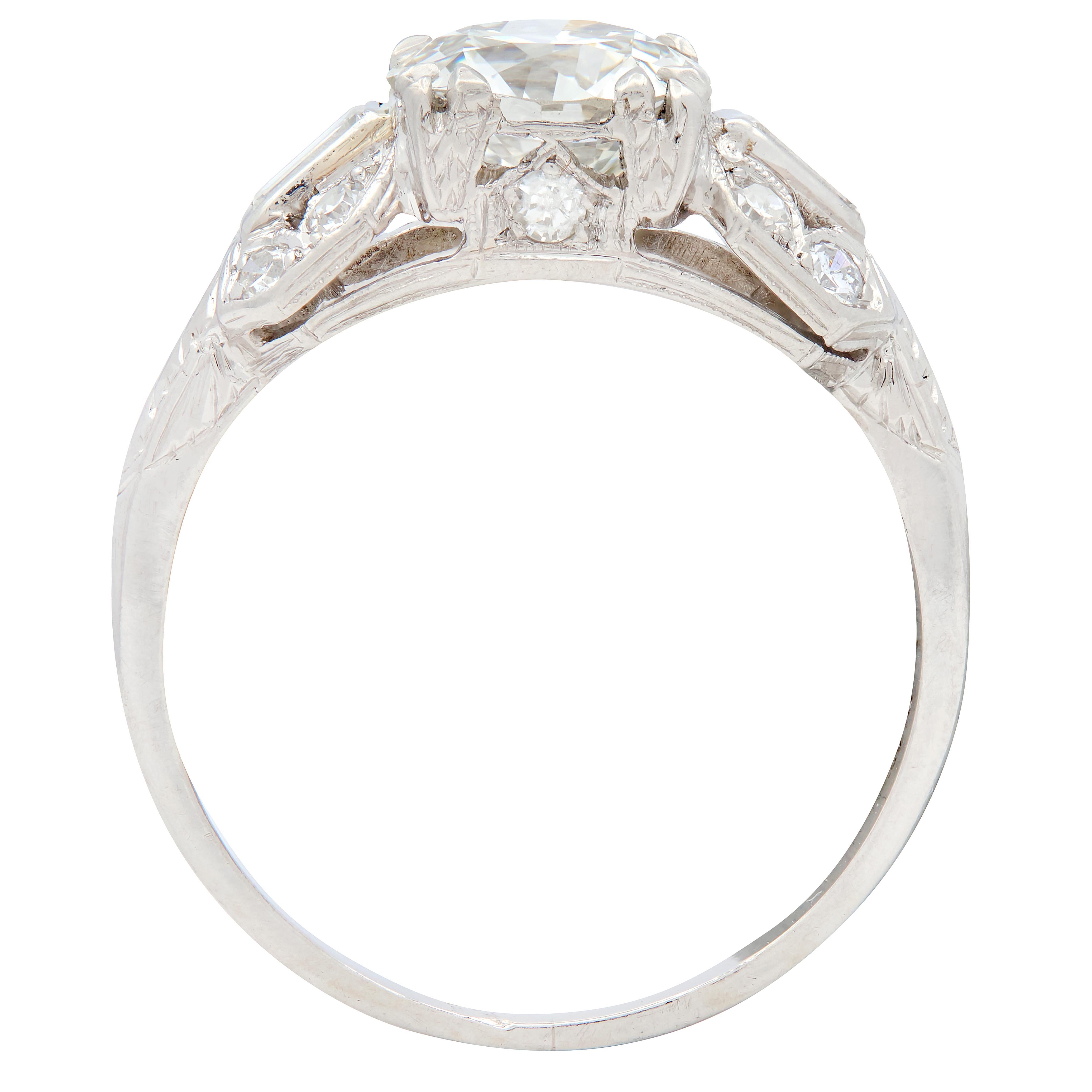 Art Deco Old European Diamond Platinum Wheat Square Form Engagement Ring