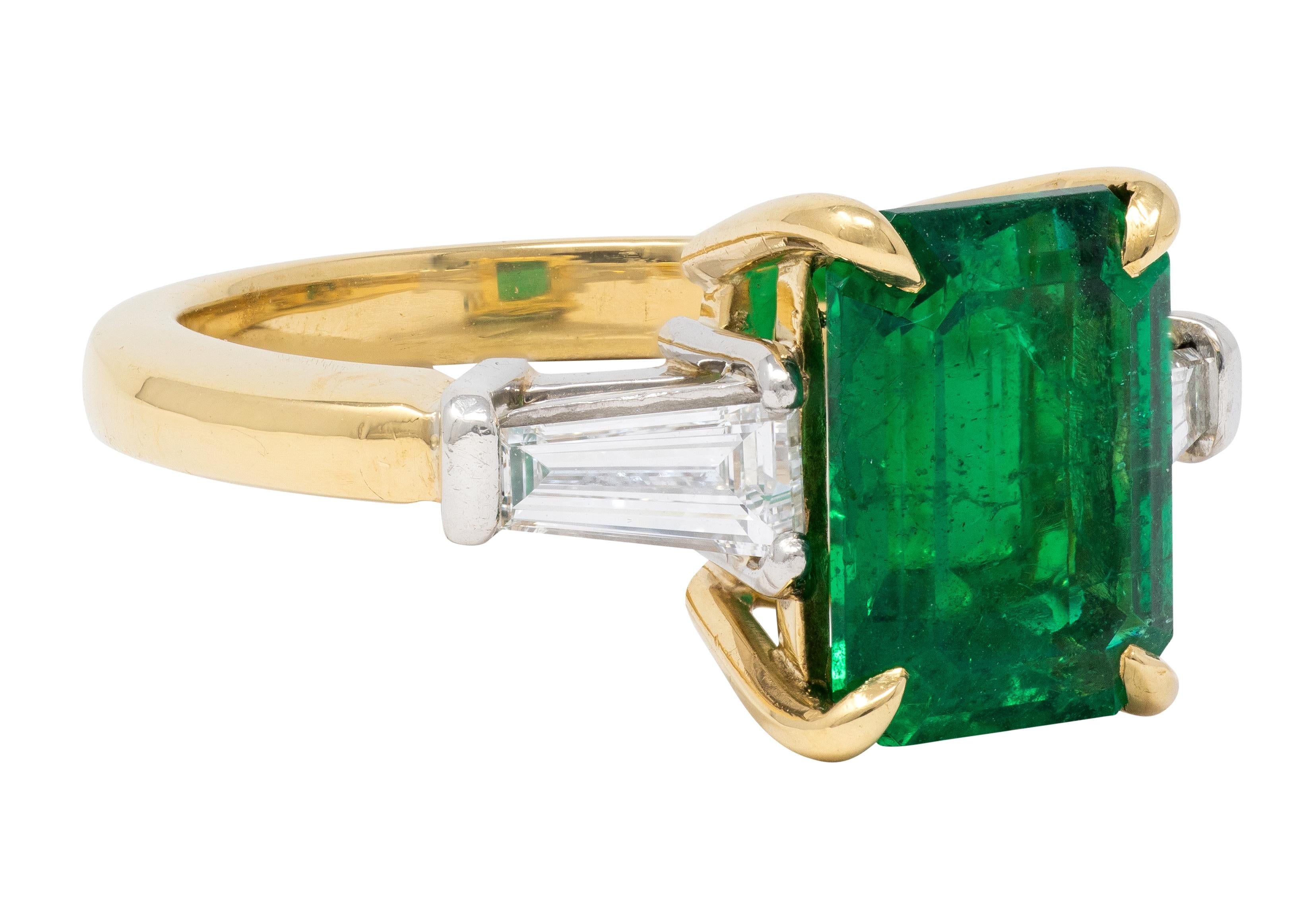 Deboulle 2000's Emerald Diamond 18K Gold Platinum Contemporary Ring GIA
