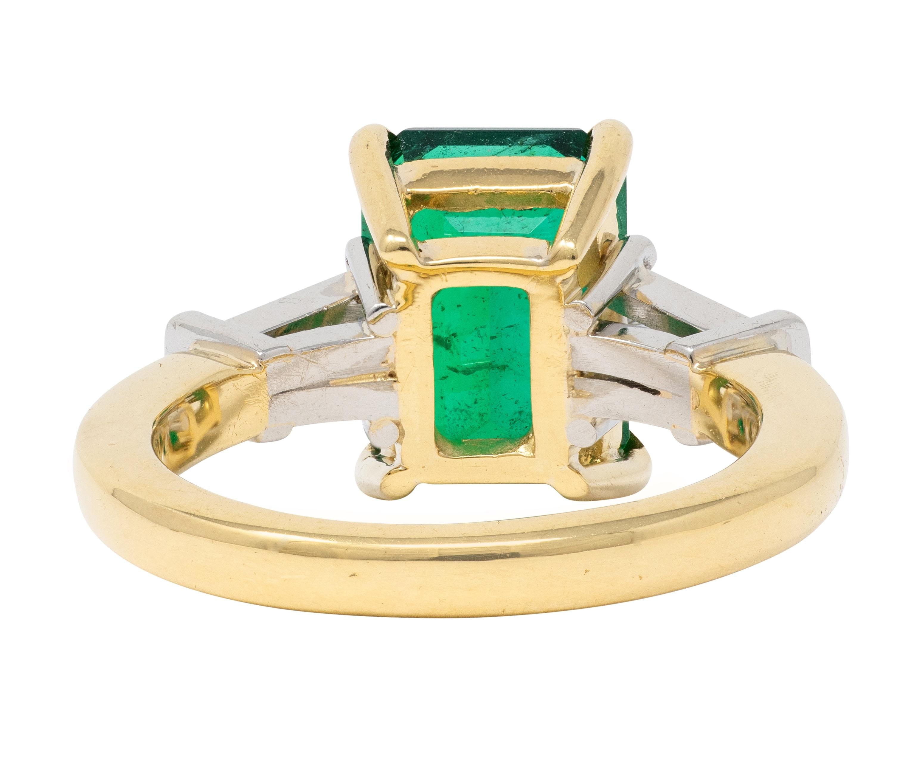 Deboulle 2000's Emerald Diamond 18K Gold Platinum Contemporary Ring GIA