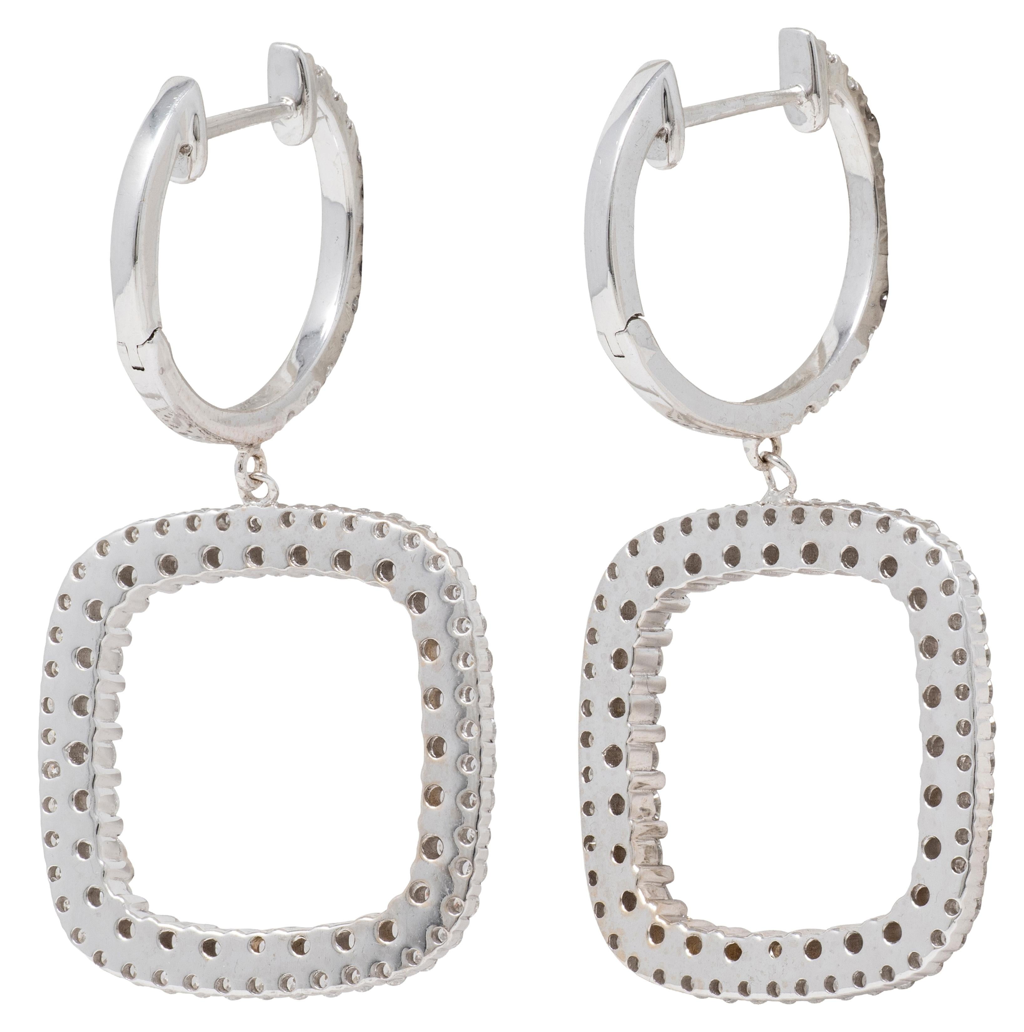 2010's Diamond 18 Karat White Gold Contemporary Square Drop Earrings