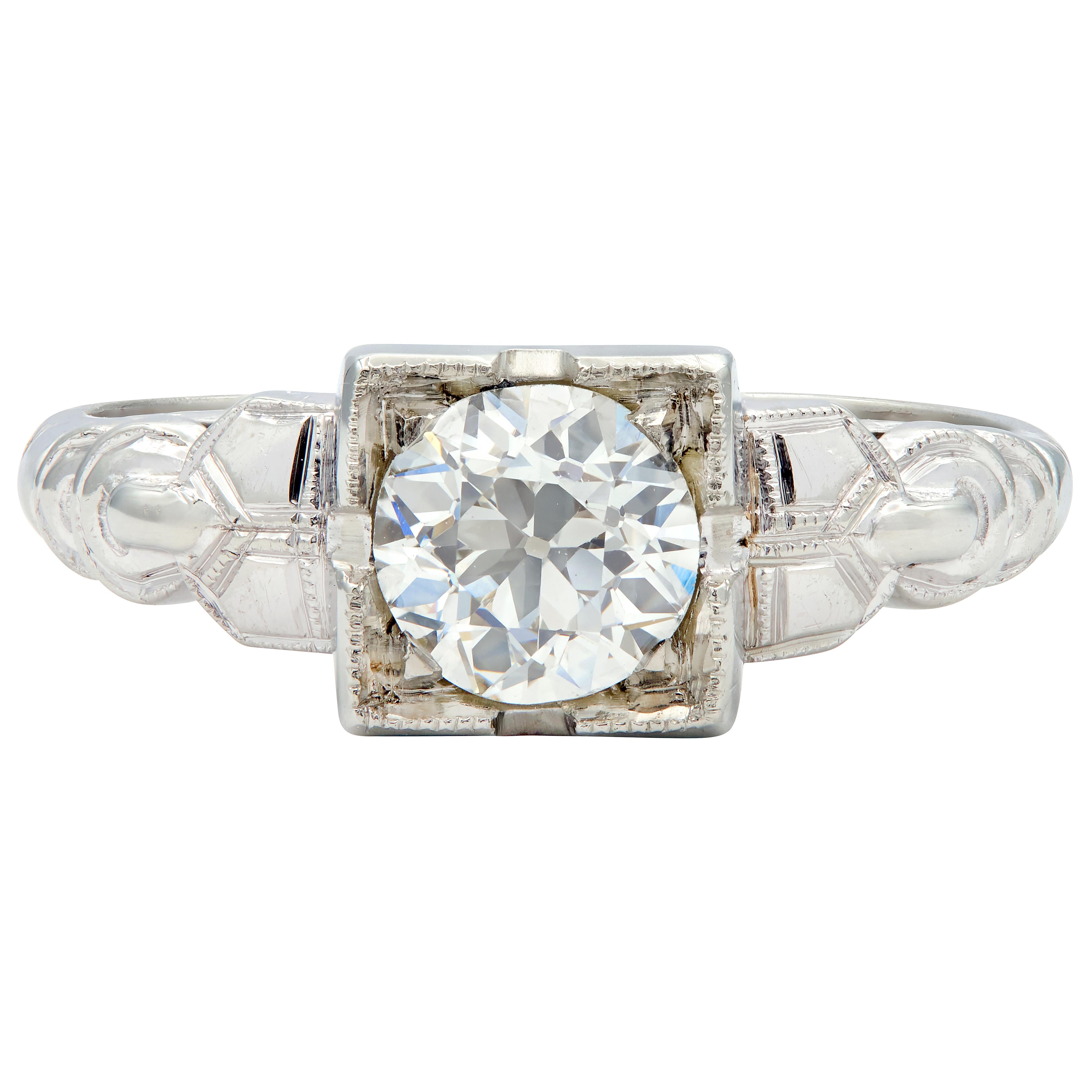Retro 0.64 CTW Old Mine Cut Diamond 14 Karat Vintage Engagement Ring GIA