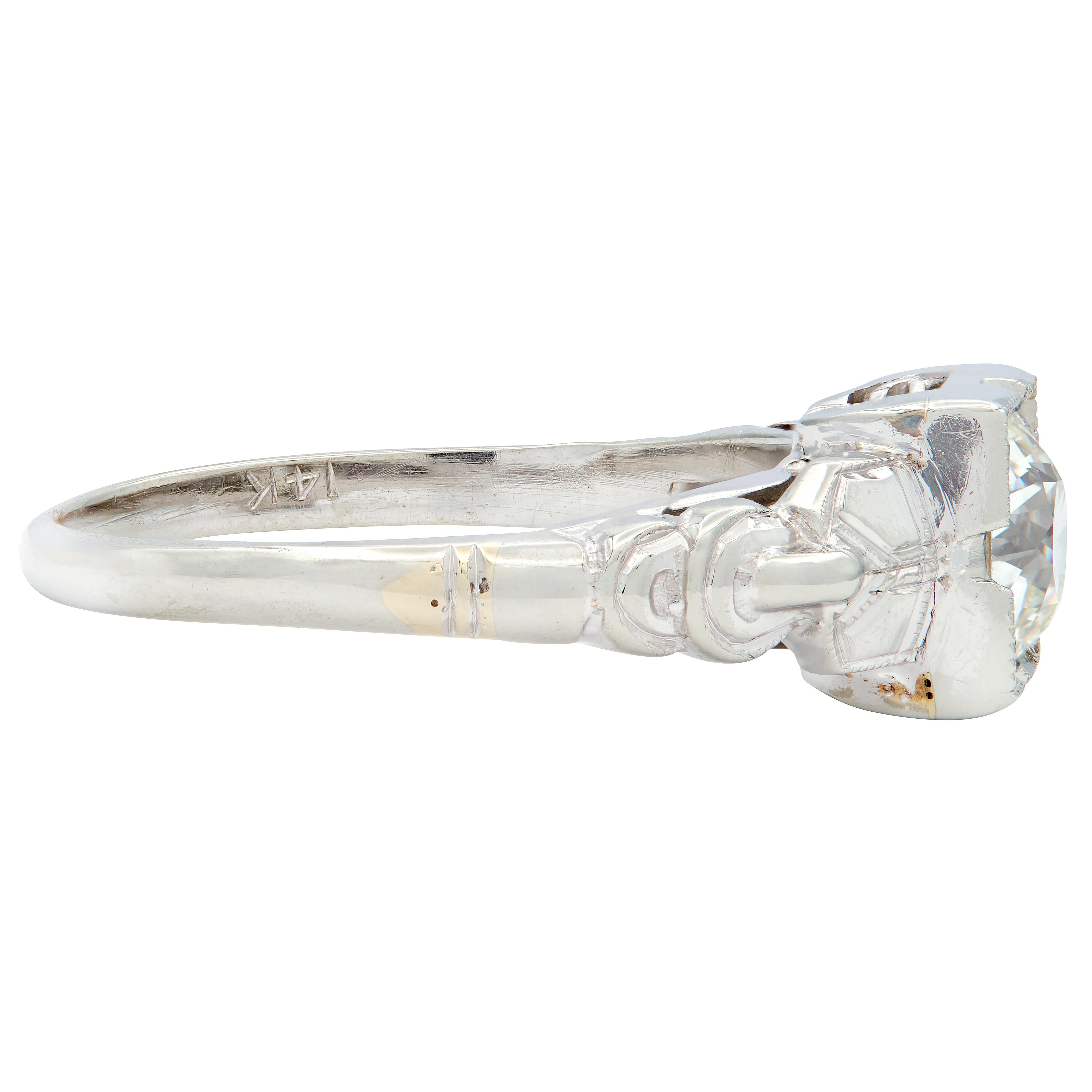 Retro 0.64 CTW Old Mine Cut Diamond 14 Karat Vintage Engagement Ring GIA