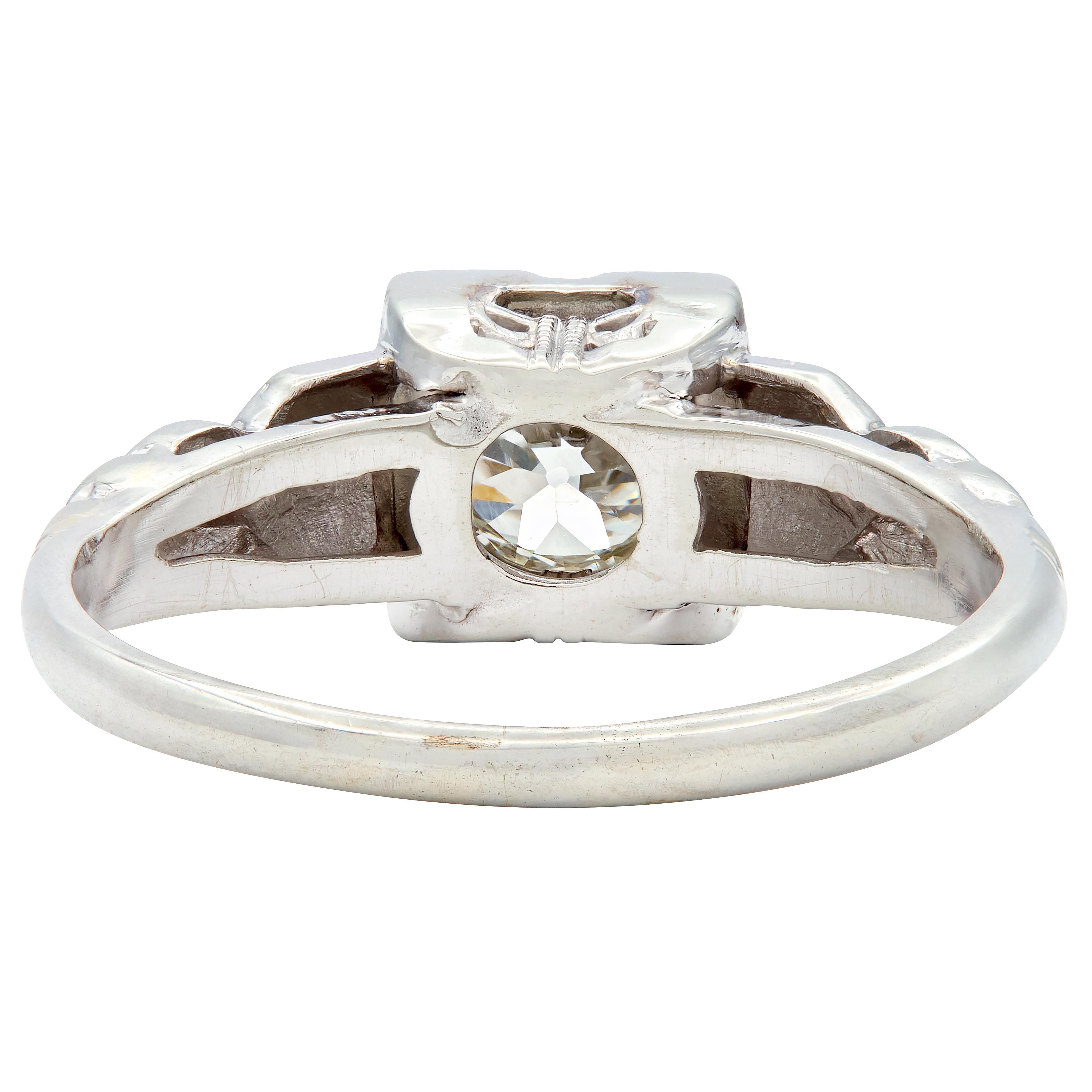 Retro 0.64 CTW Old Mine Cut Diamond 14 Karat Vintage Engagement Ring GIA