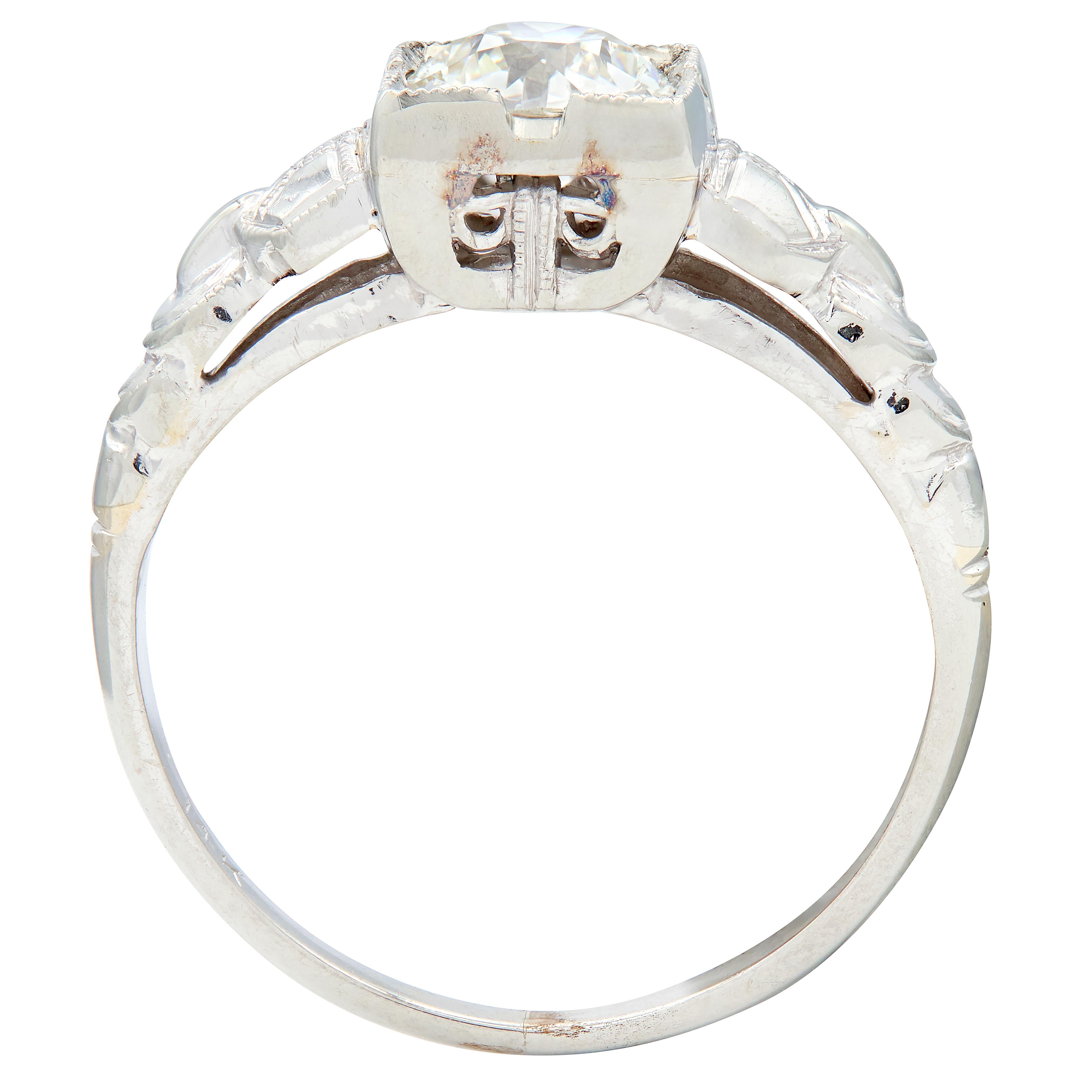 Retro 0.64 CTW Old Mine Cut Diamond 14 Karat Vintage Engagement Ring GIA