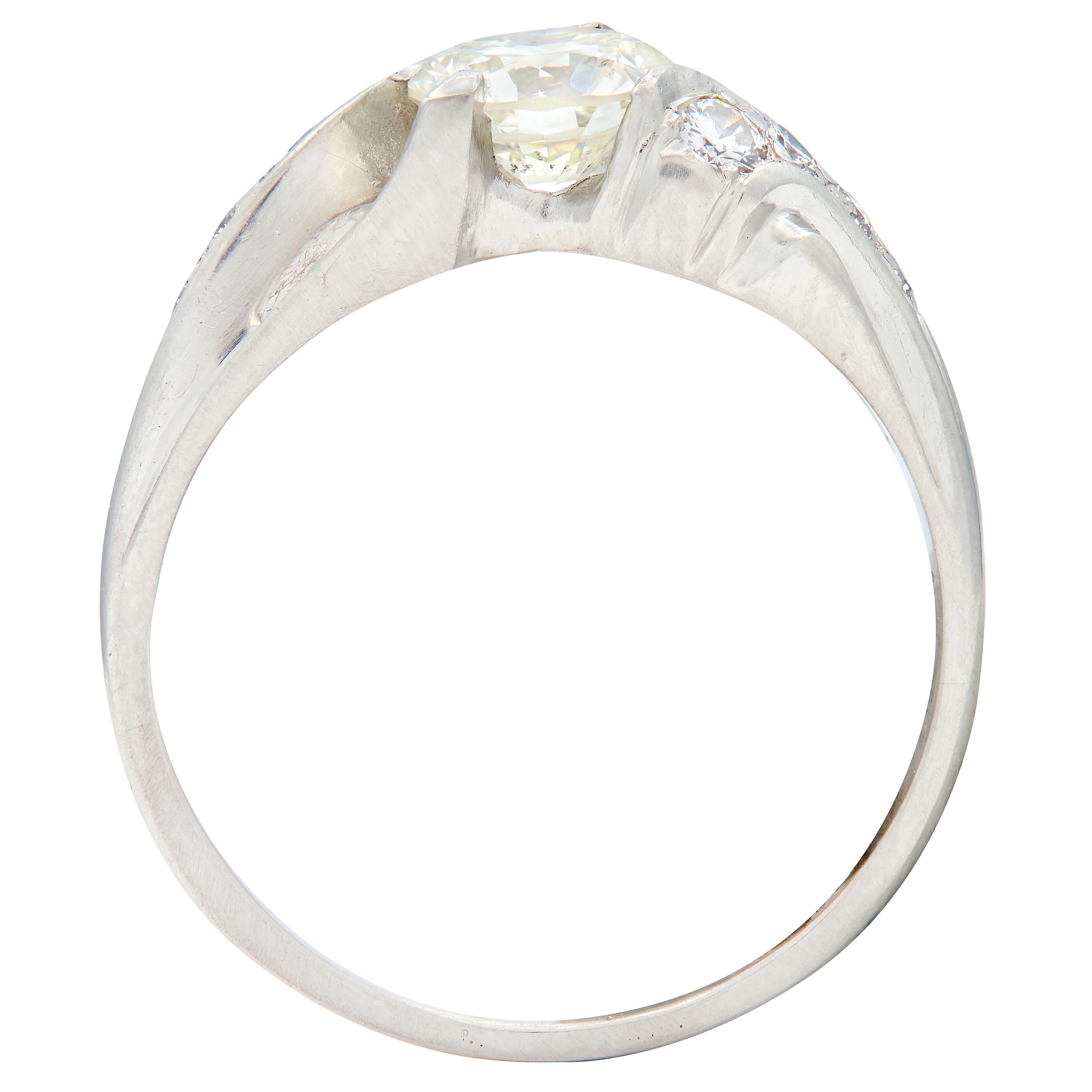 Mid-Century 1.08 CTW Diamond Platinum Vintage Bypass Engagement Ring