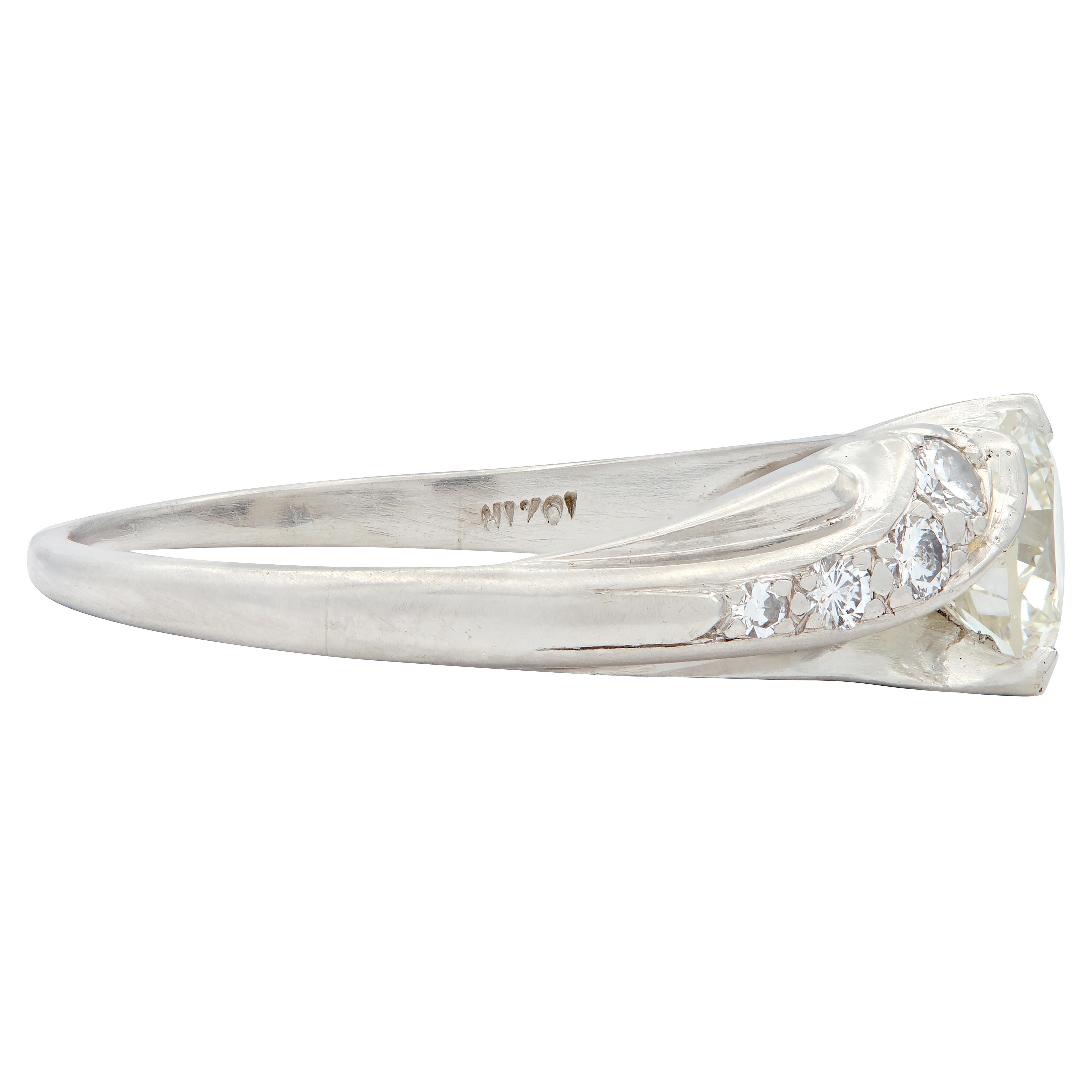 Mid-Century 1.08 CTW Diamond Platinum Vintage Bypass Engagement Ring
