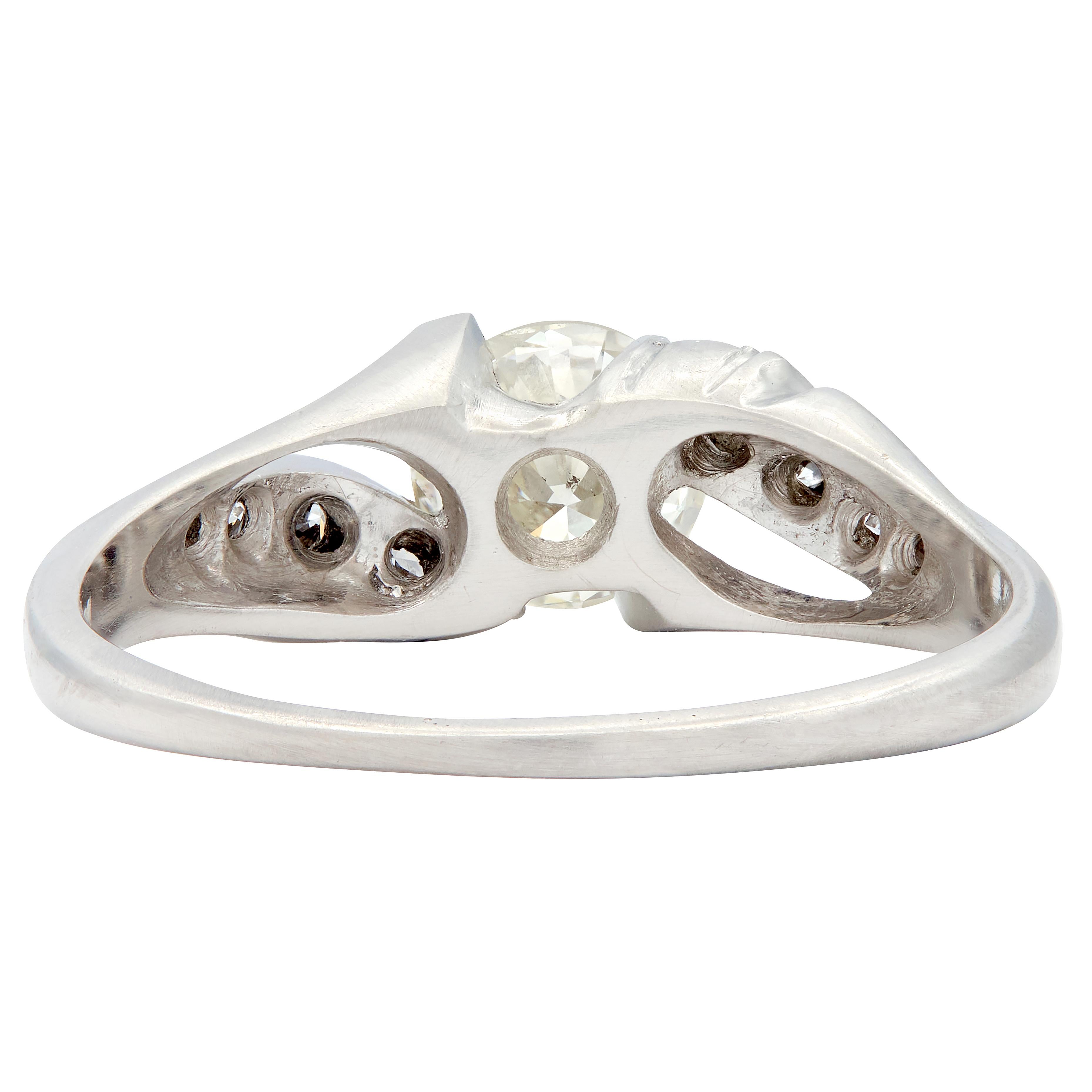 Mid-Century 1.08 CTW Diamond Platinum Vintage Bypass Engagement Ring