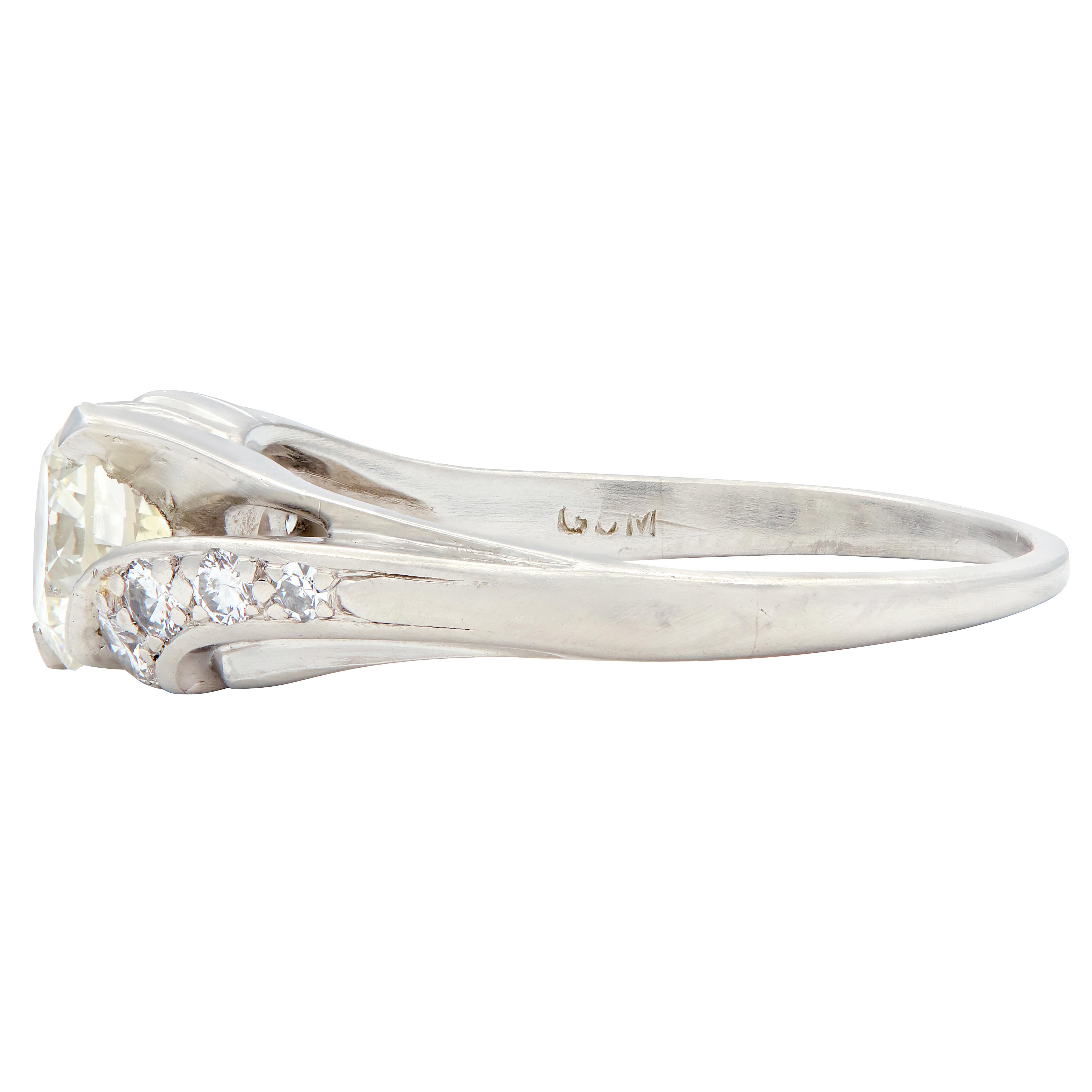 Mid-Century 1.08 CTW Diamond Platinum Vintage Bypass Engagement Ring
