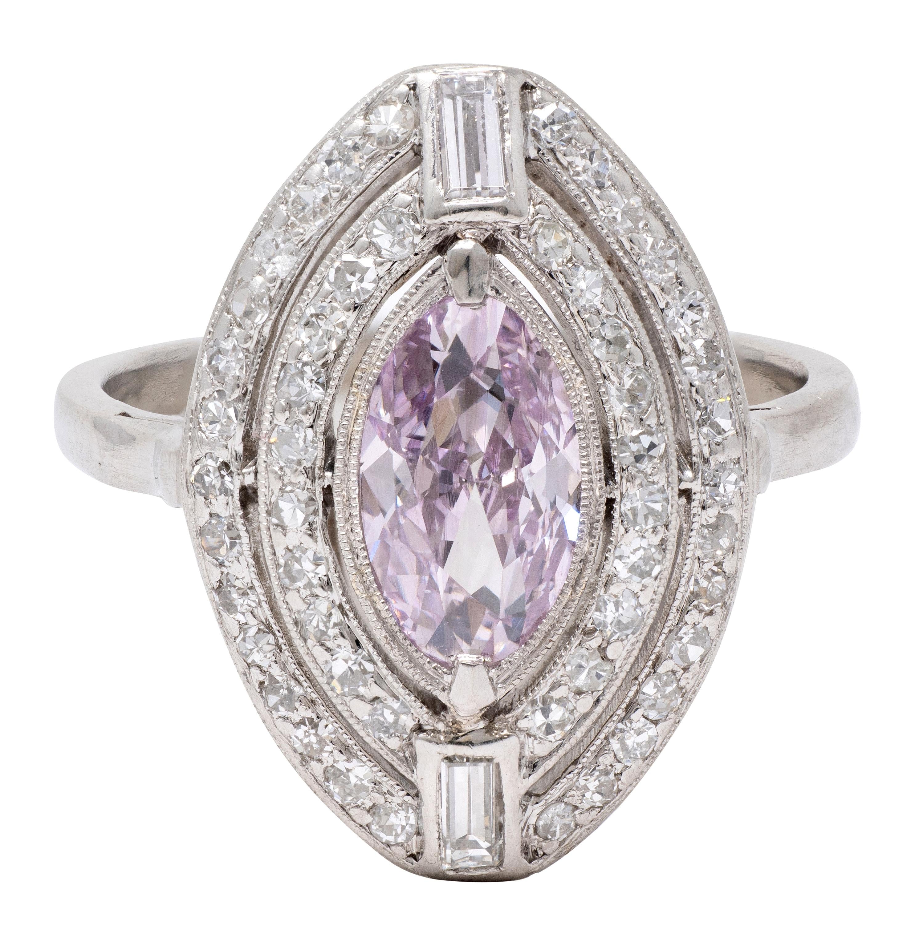 Art Deco 1.28 CTW Fancy Pink Diamond Platinum Vintage Halo Engagement Ring GIA