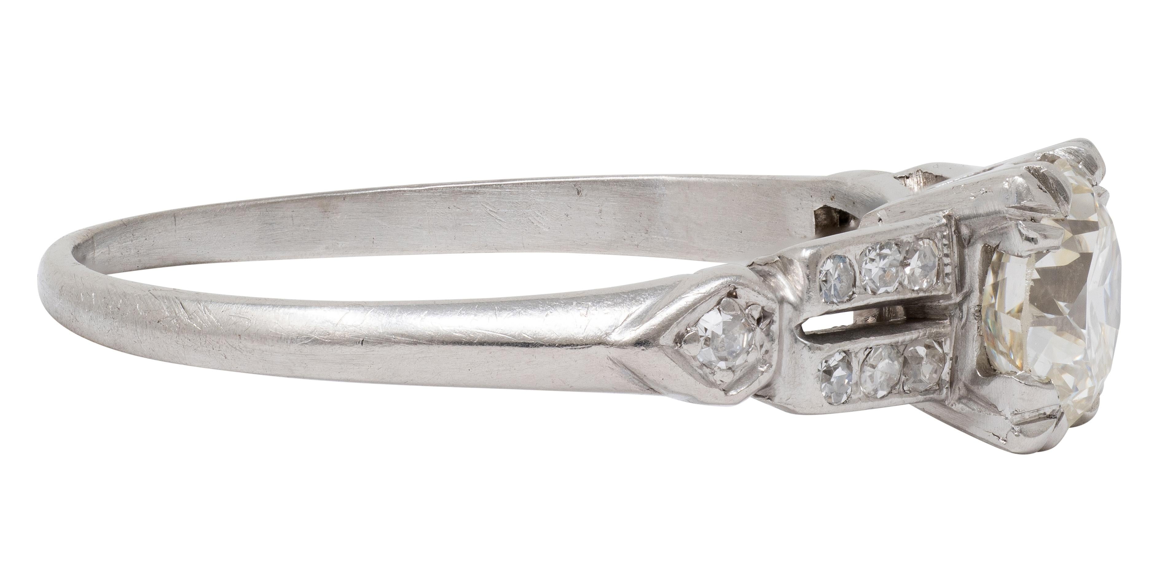 Mid-Century 0.80 CTW Old European Diamond Platinum Heart Vintage Engagement Ring
