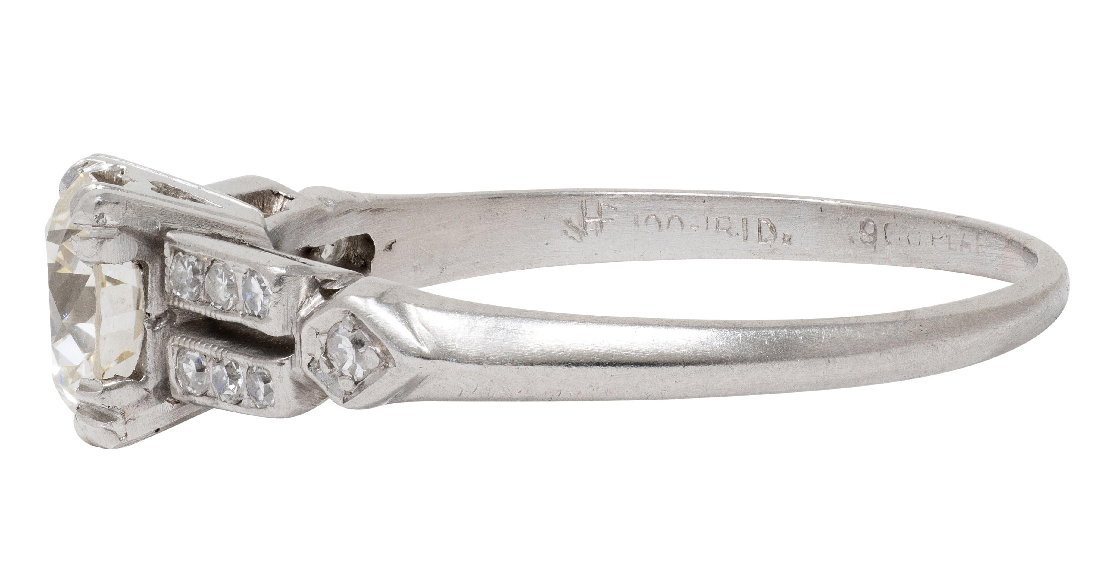 Mid-Century 0.80 CTW Old European Diamond Platinum Heart Vintage Engagement Ring