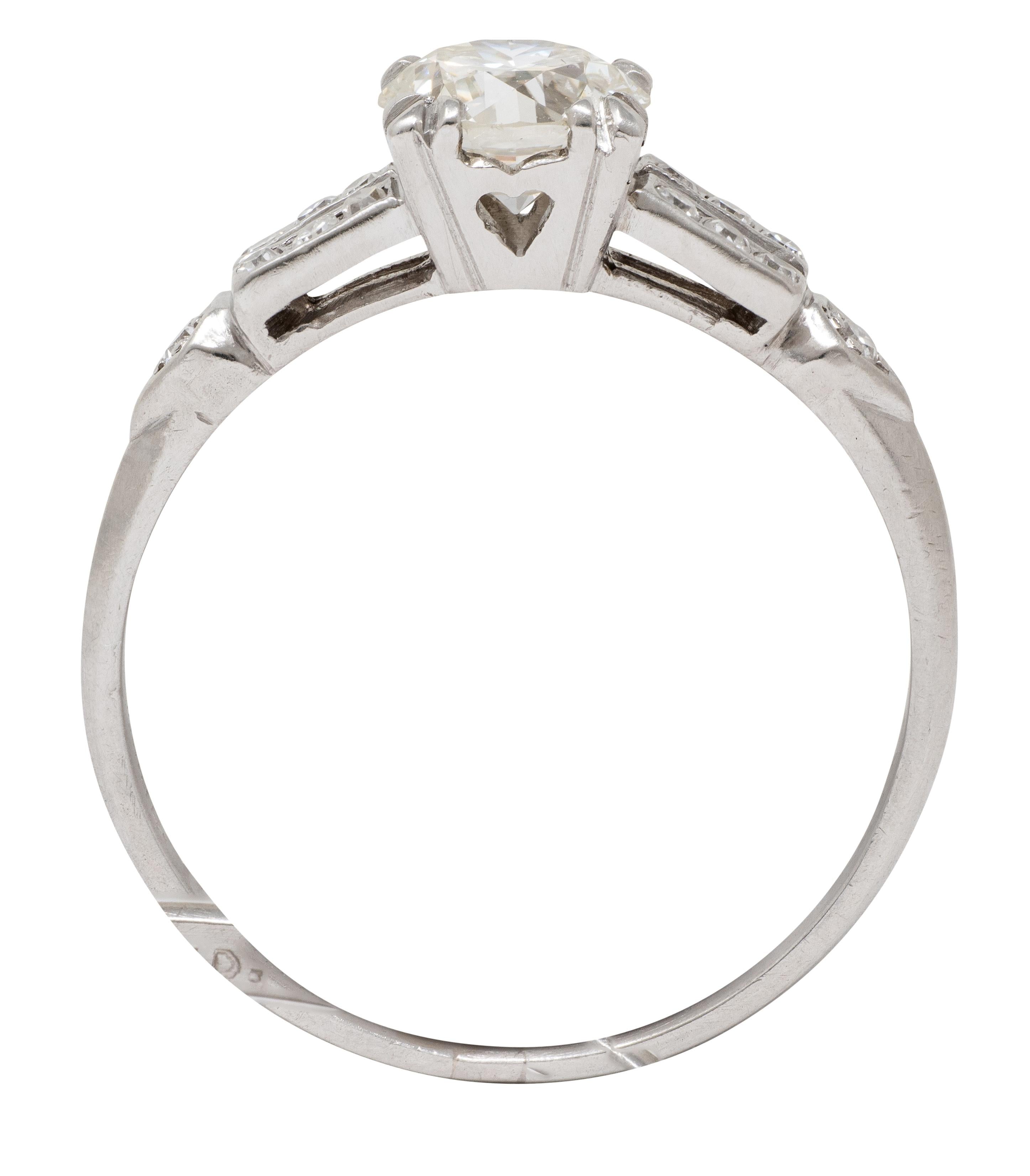Mid-Century 0.80 CTW Old European Diamond Platinum Heart Vintage Engagement Ring