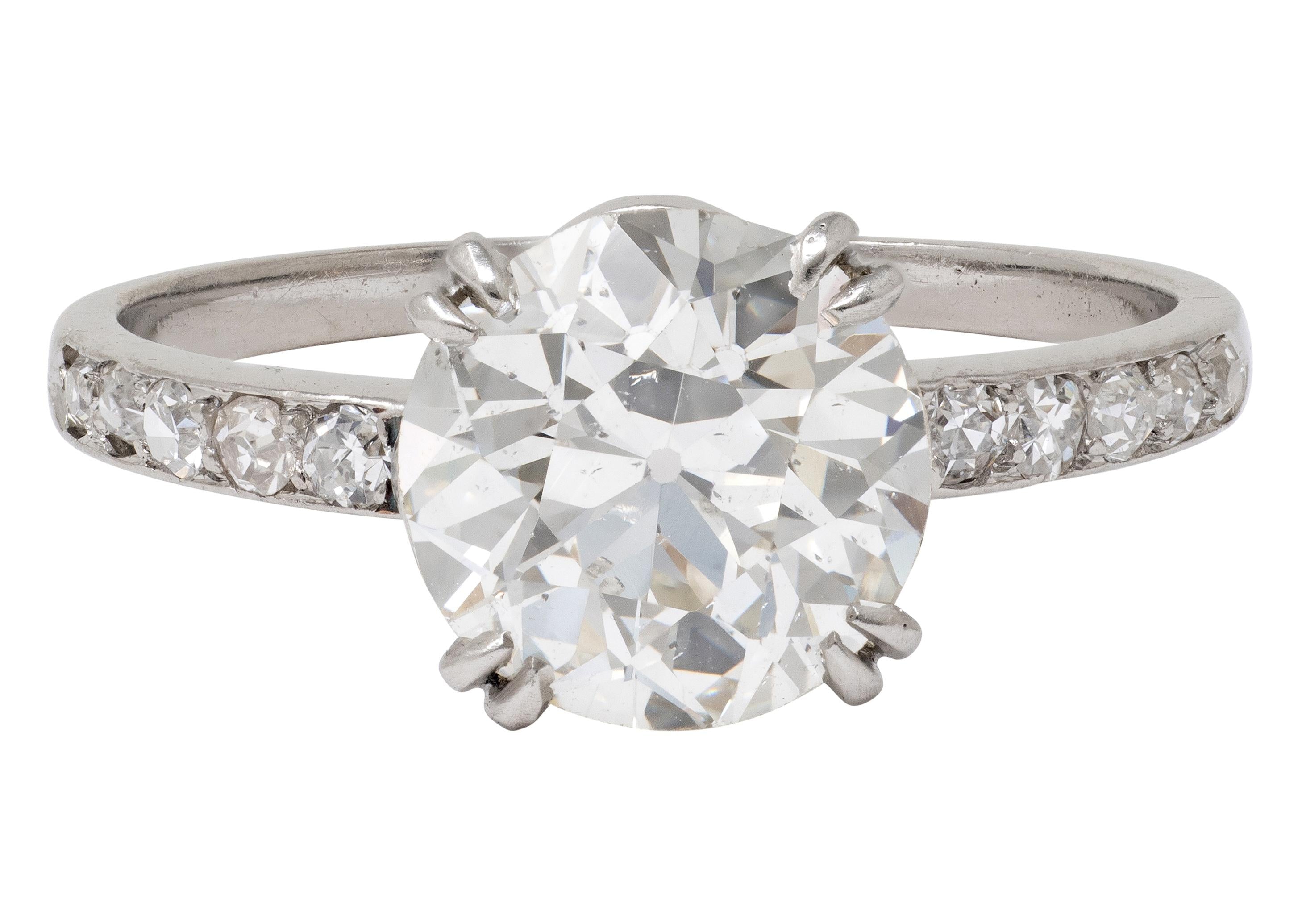 Art Deco French 2.21 CTW Old European Diamond Platinum Engagement Ring GIA