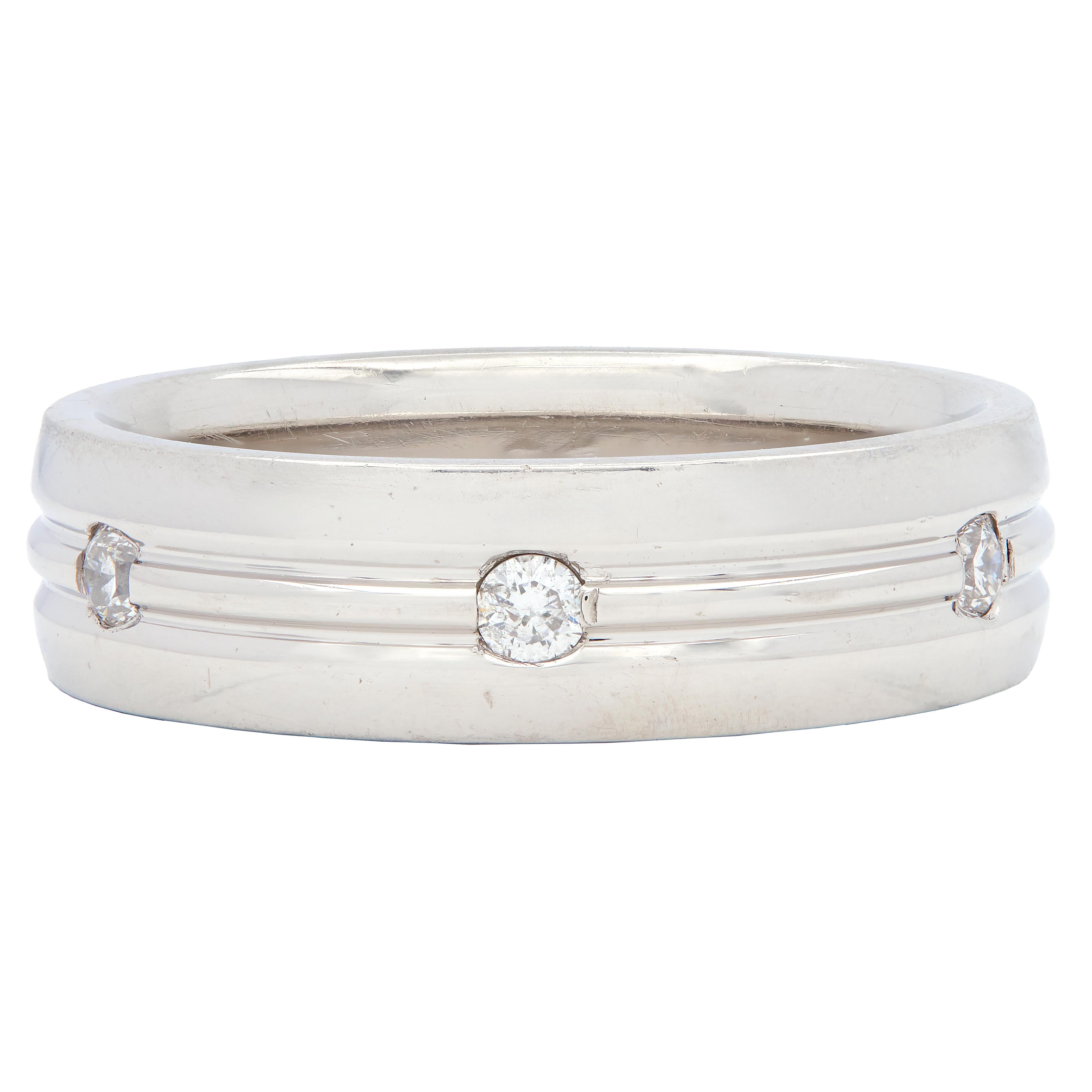 1990's Diamond Platinum Unisex Wide Vintage Wedding Band Ring