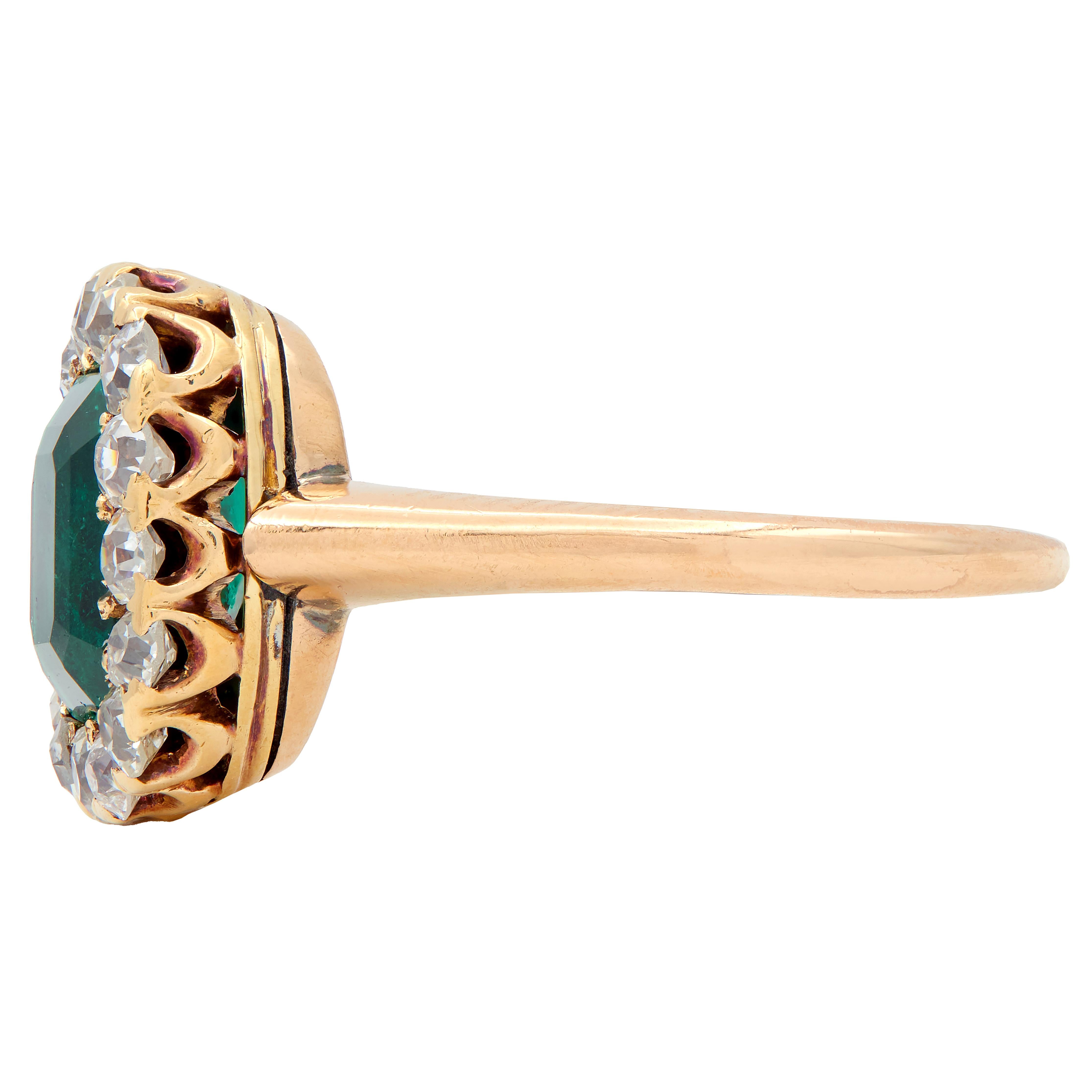 Victorian 2.51 CTW Colombian Emerald Diamond 14K Gold Antique Halo Ring GIA