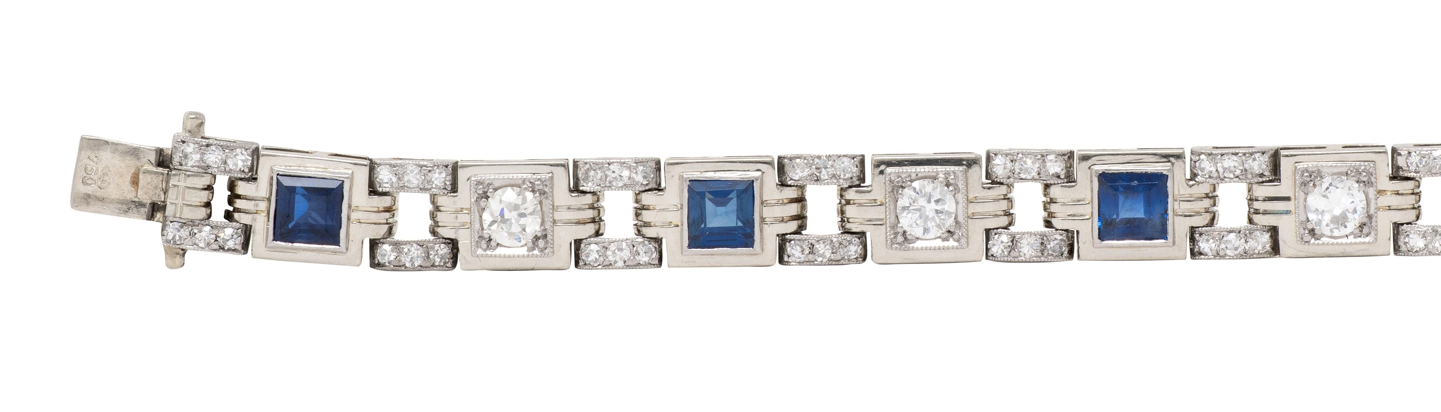 Art Deco 5.84 CTW Diamond Sapphire 18 Karat White Gold Vintage Line Bracelet