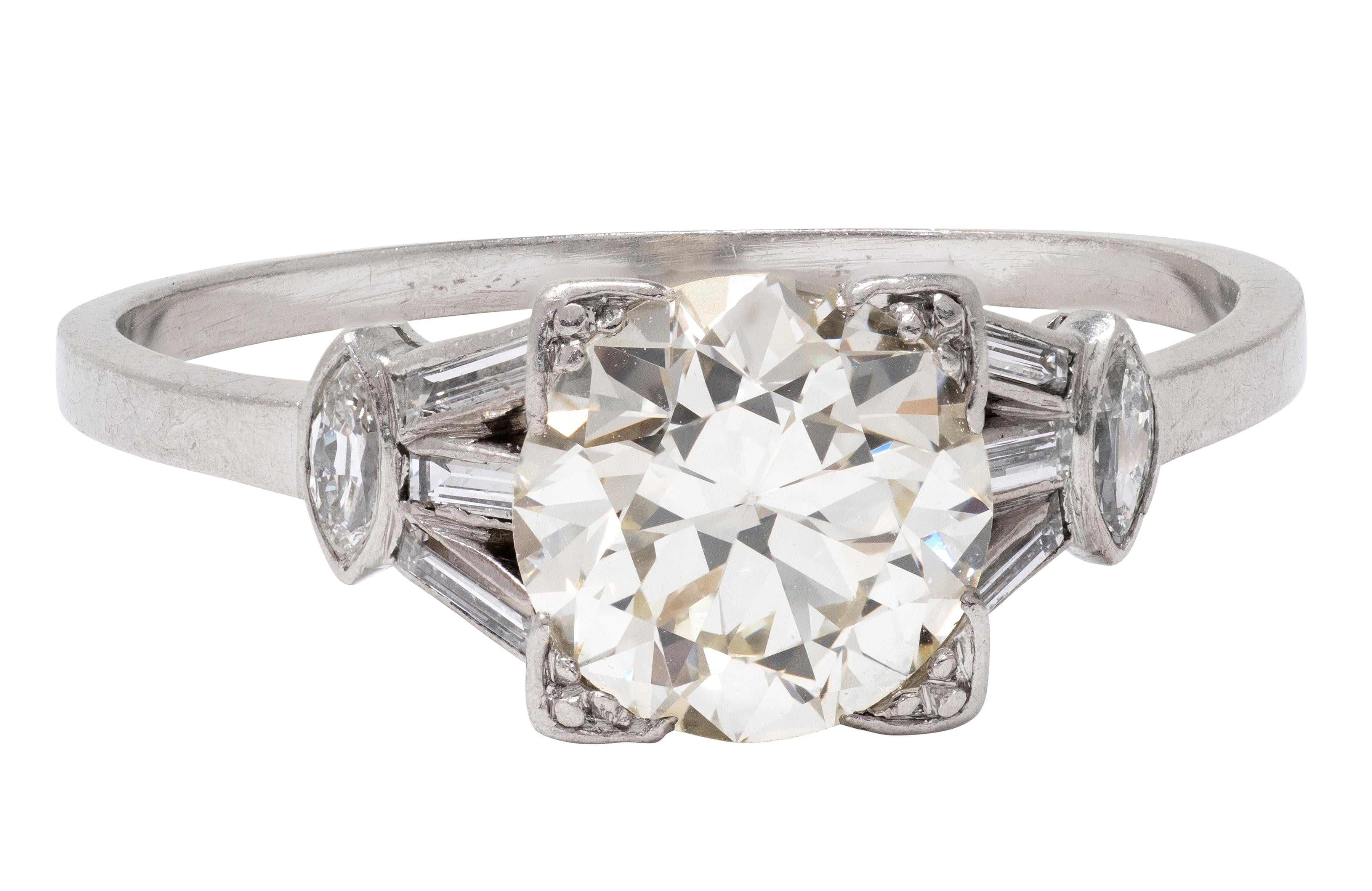 Art Deco Old European Cut Diamond Platinum Vintage Fanning Engagement Ring