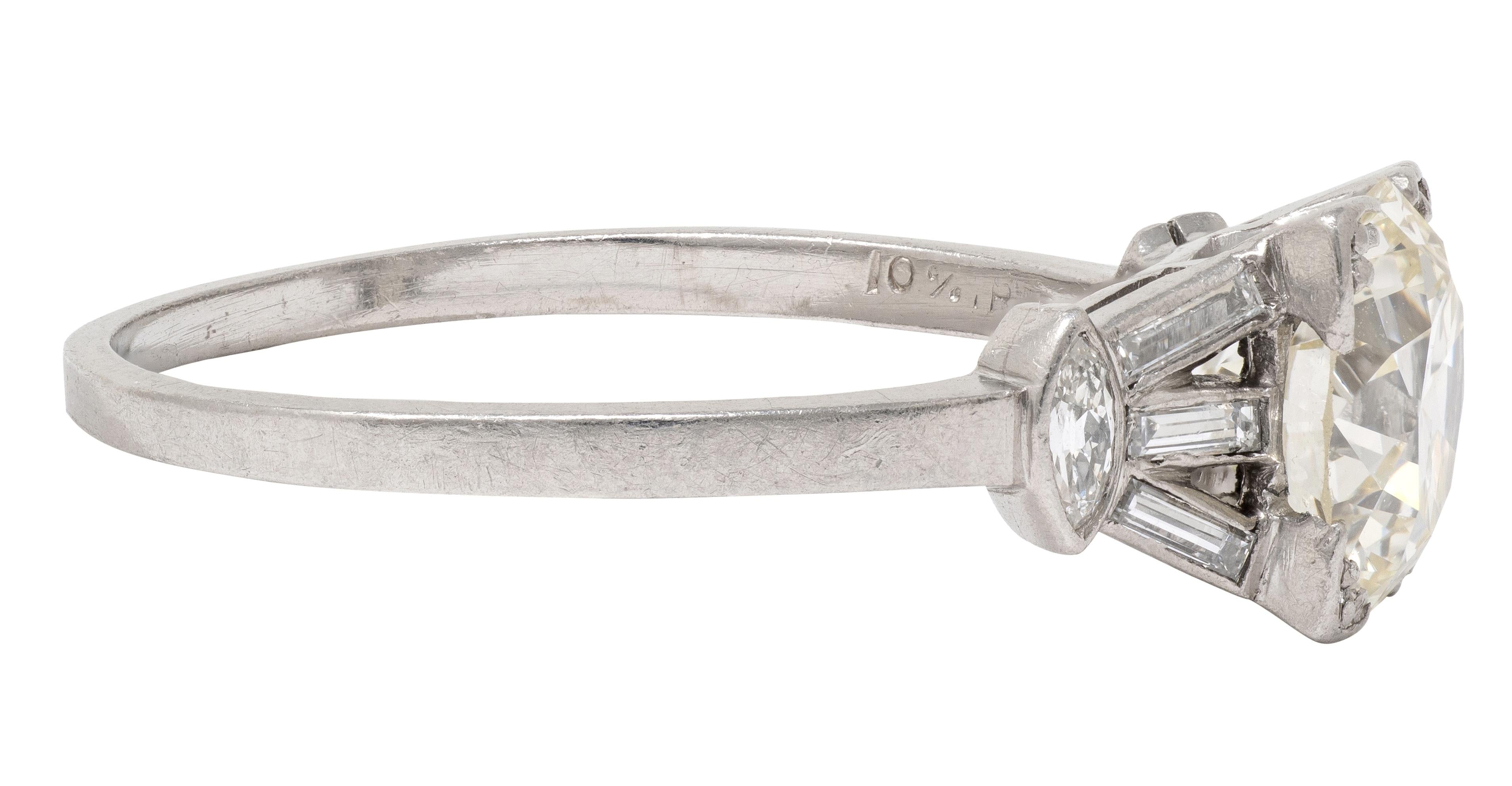 Art Deco Old European Cut Diamond Platinum Vintage Fanning Engagement Ring