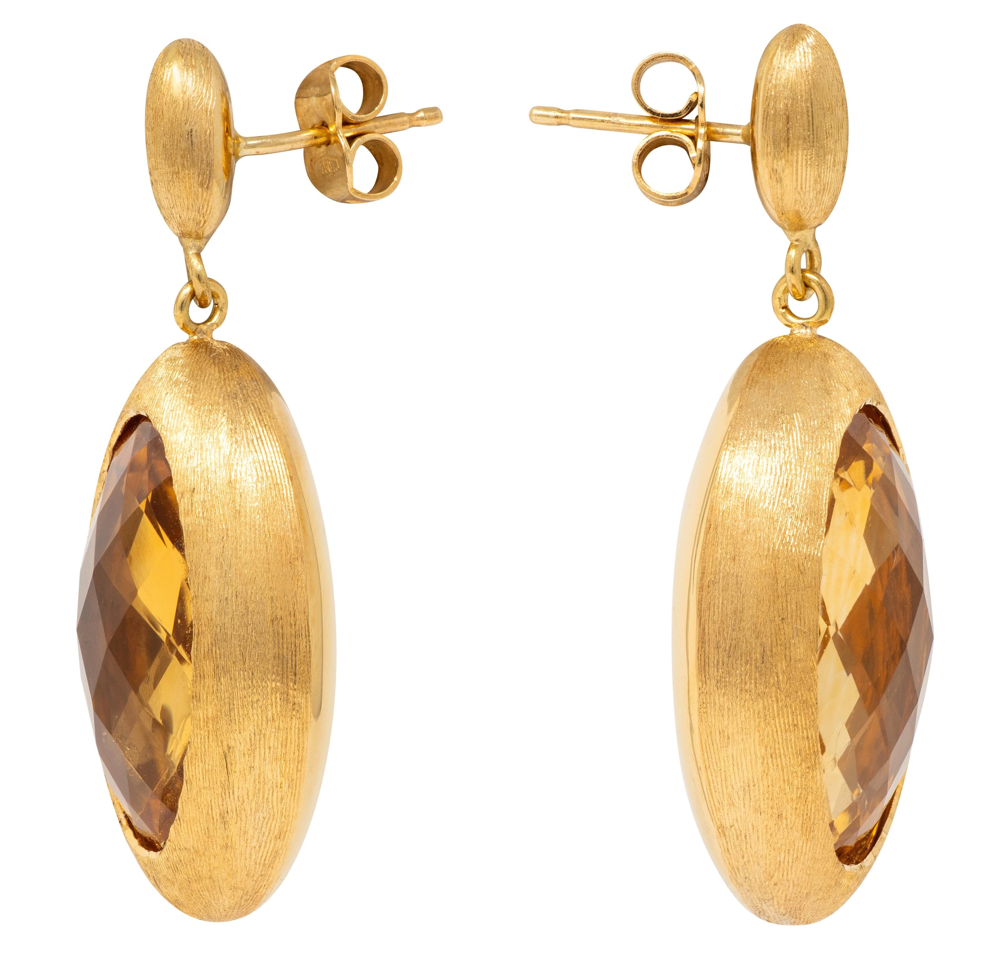 1970's Citrine 18 Karat Yellow Gold Contemporary Drop Earrings