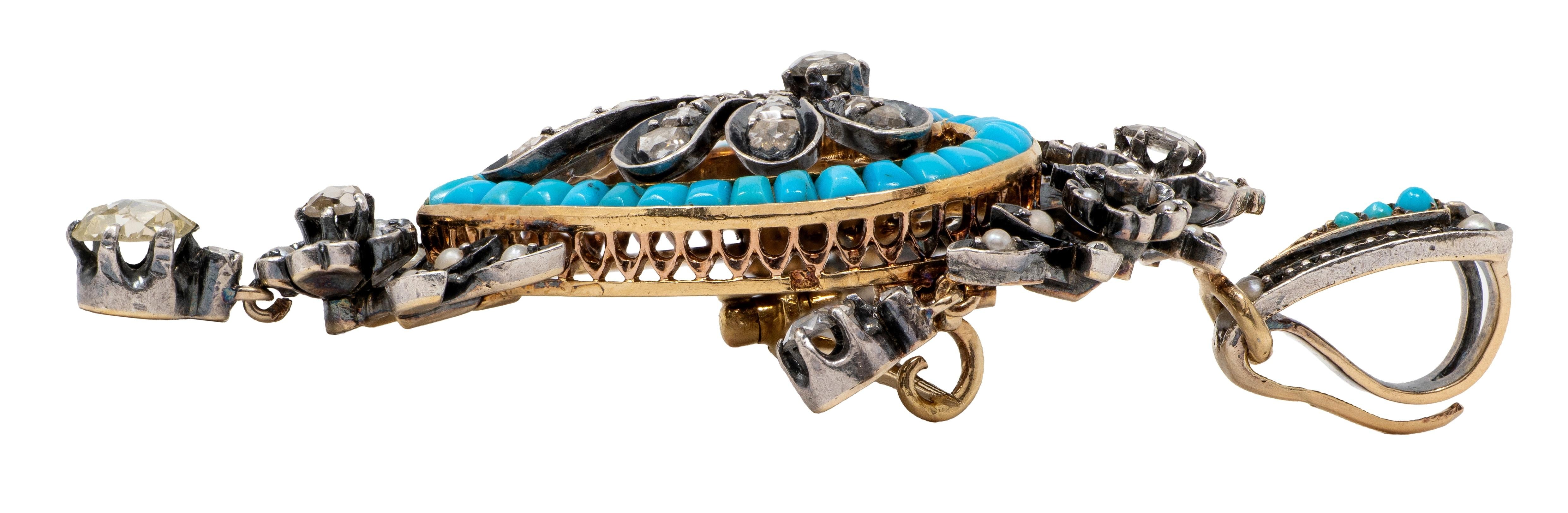 Victorian Multi-Gem Diamond 18K Yellow Gold Silver Antique Heart Pendant Brooch