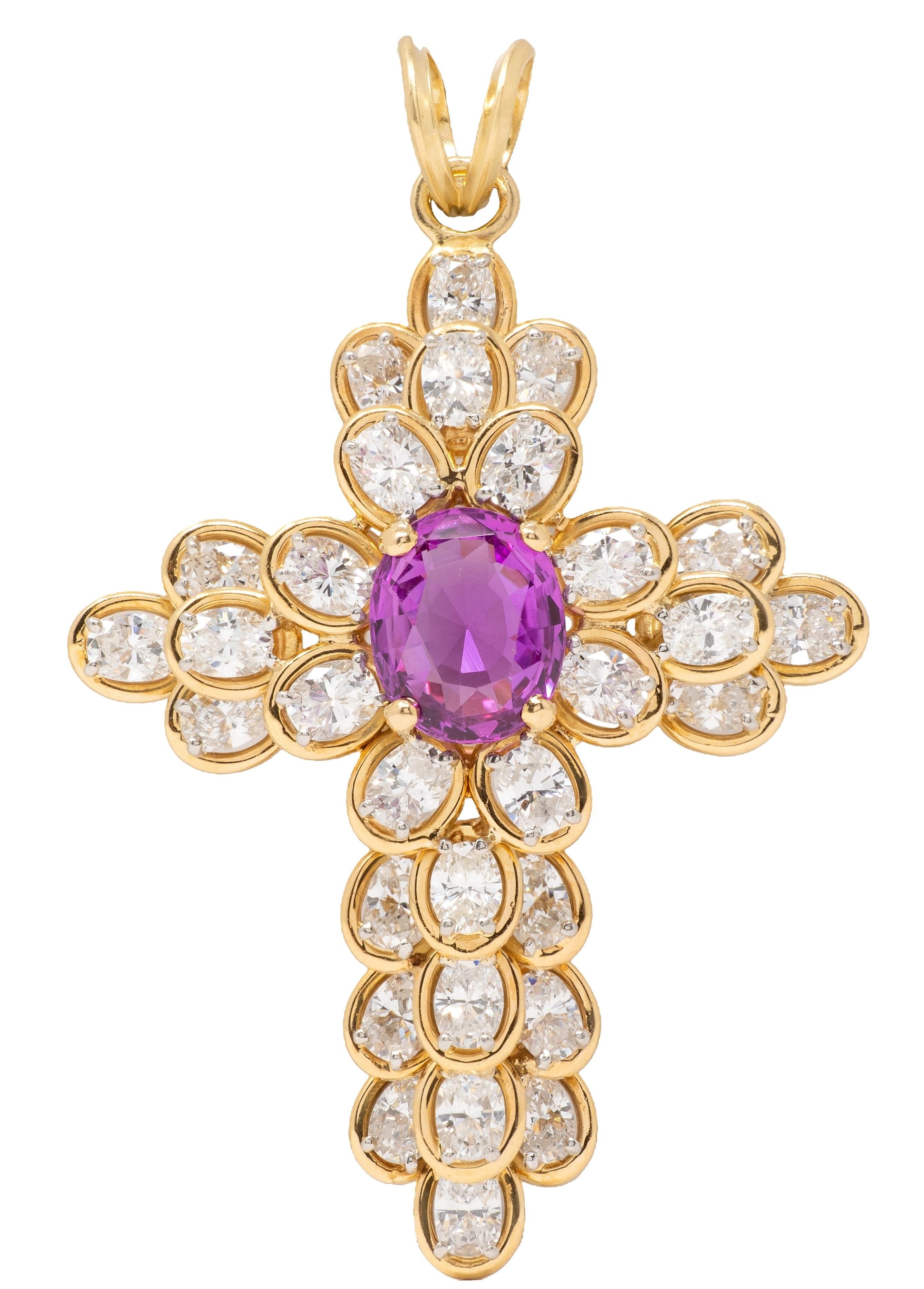 Oscar Heyman 1980's Sapphire Diamond 18K Gold Platinum Vintage Cross Pendant