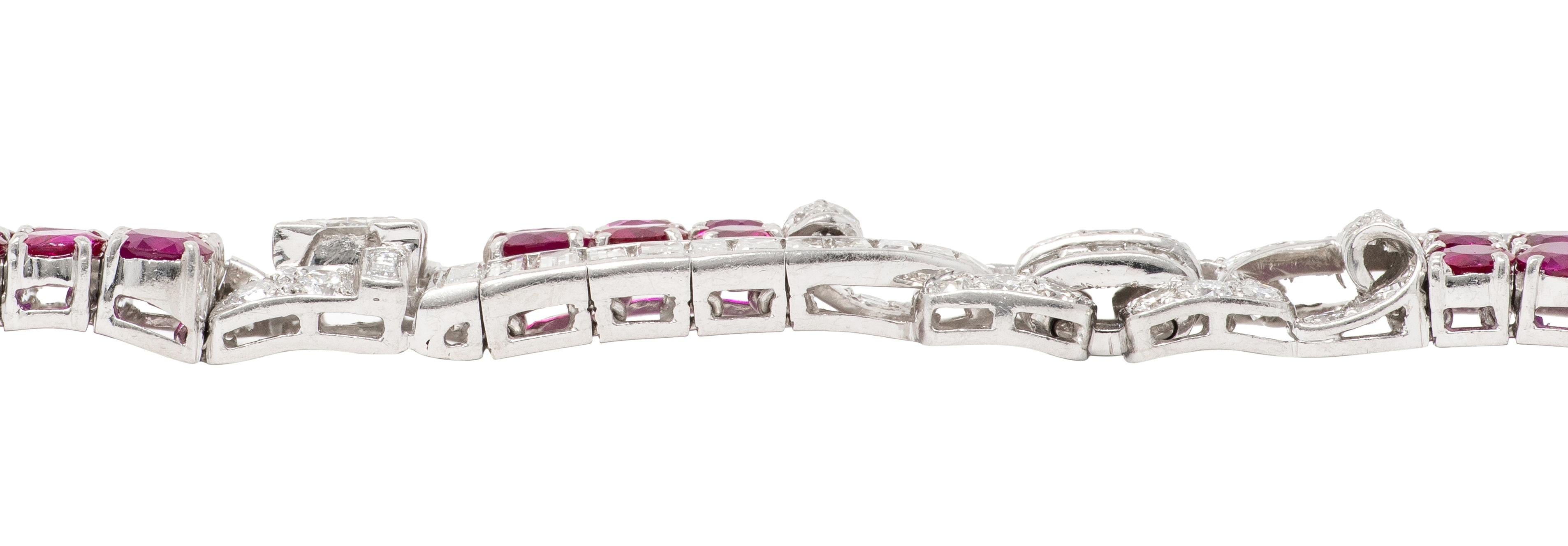 Trabert & Hoeffer Mauboussin 1950s Diamond Ruby Platinum Vintage Ribbon Bracelet