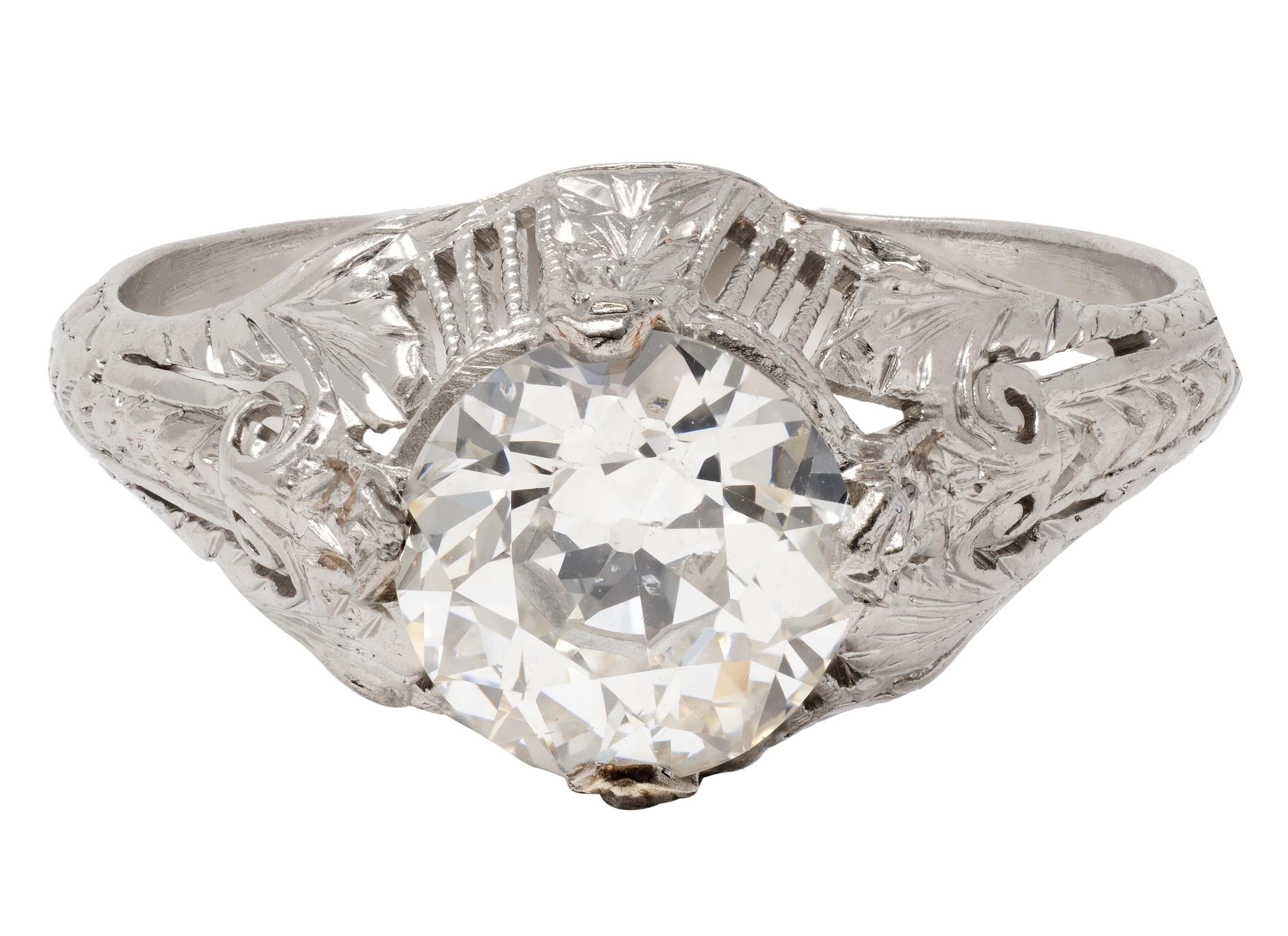 Art Deco Old European Cut Diamond Platinum Antique Scroll Engagement Ring GIA