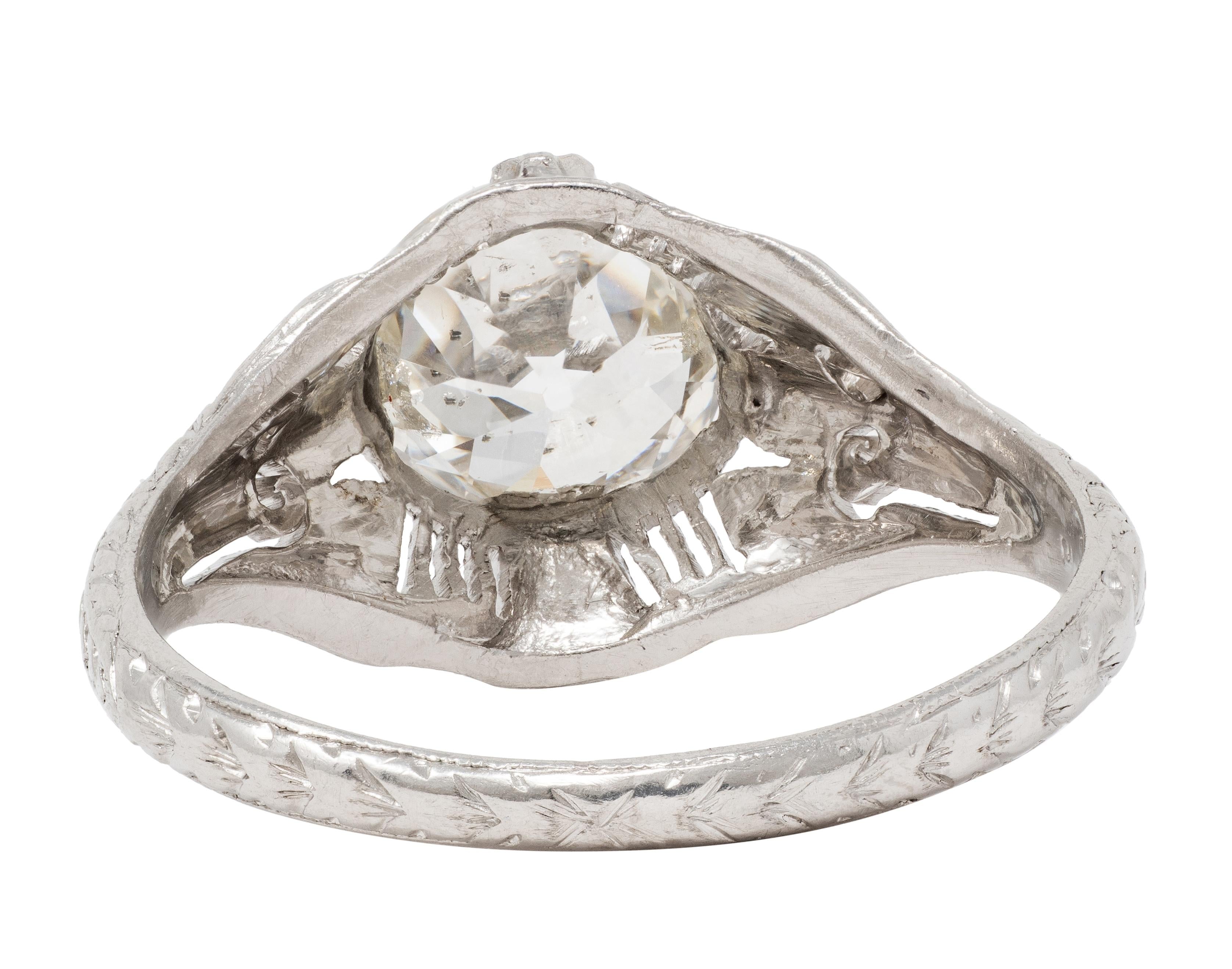 Art Deco Old European Cut Diamond Platinum Antique Scroll Engagement Ring GIA
