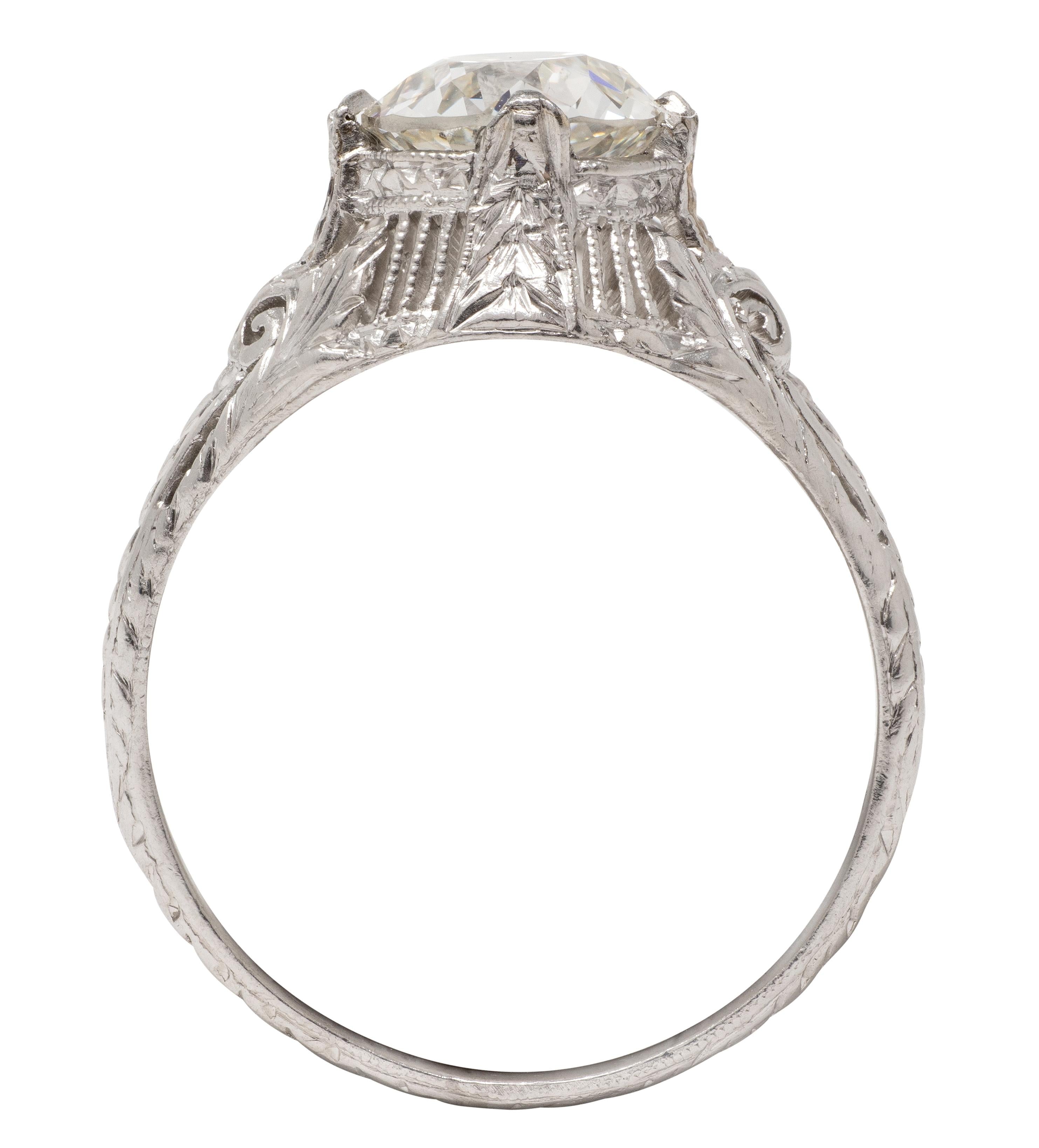 Art Deco Old European Cut Diamond Platinum Antique Scroll Engagement Ring GIA