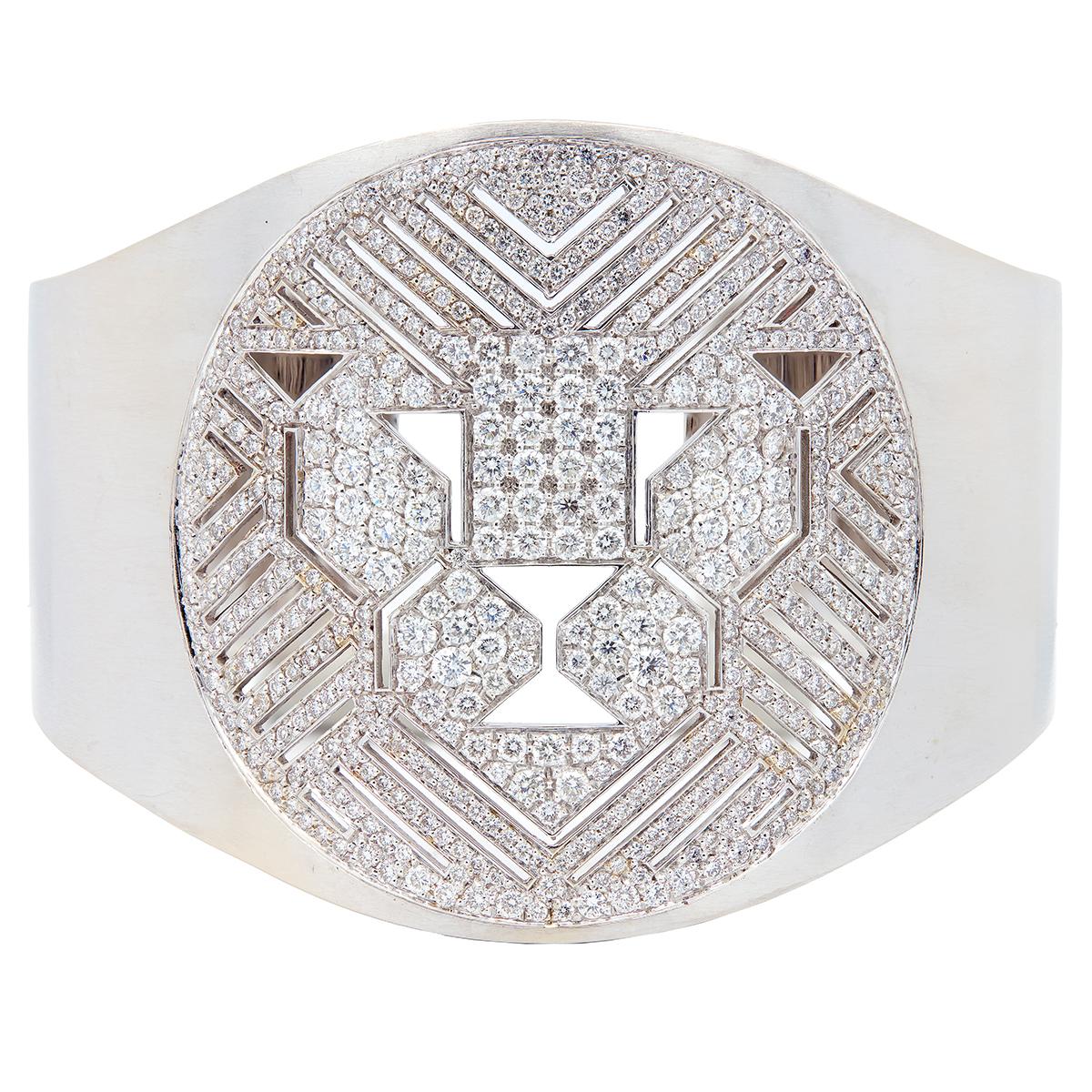 Enigma Gianni Bulgari 2000's Diamond 18K Gold Contemporary Lion Cuff Bracelet