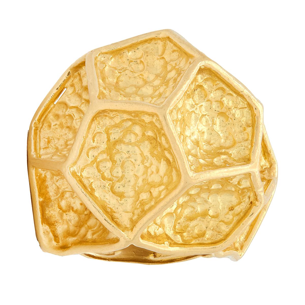 Cartier 1970s 18 Karat Yellow Gold Vintage Hammered Dome Modernist Cocktail Ring