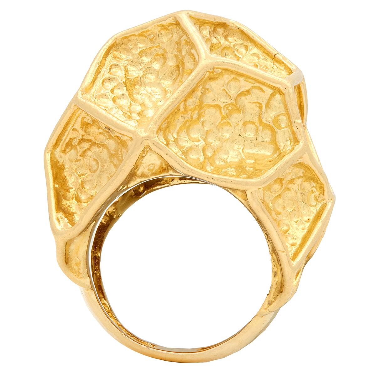 Cartier 1970s 18 Karat Yellow Gold Vintage Hammered Dome Modernist Cocktail Ring