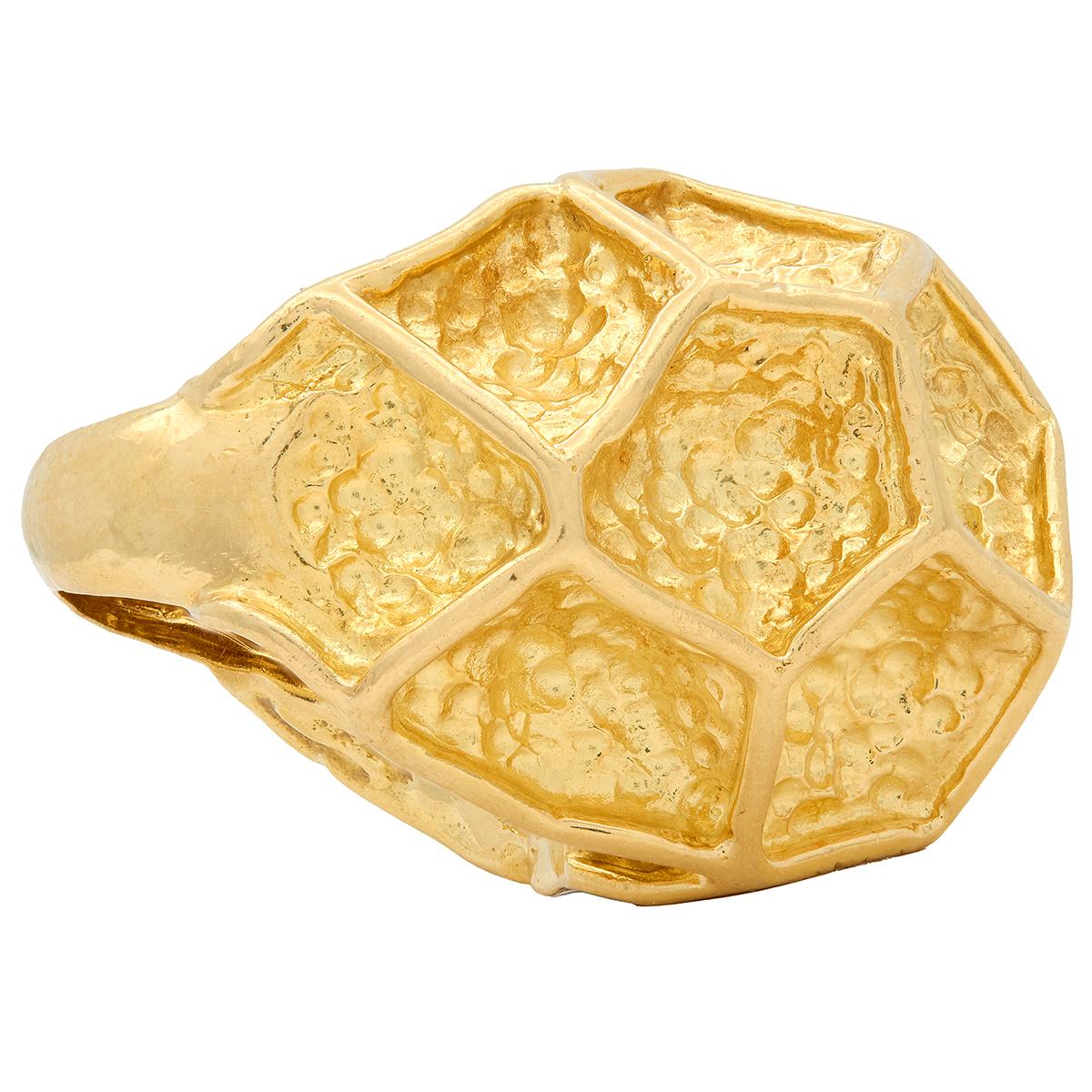 Cartier 1970s 18 Karat Yellow Gold Vintage Hammered Dome Modernist Cocktail Ring