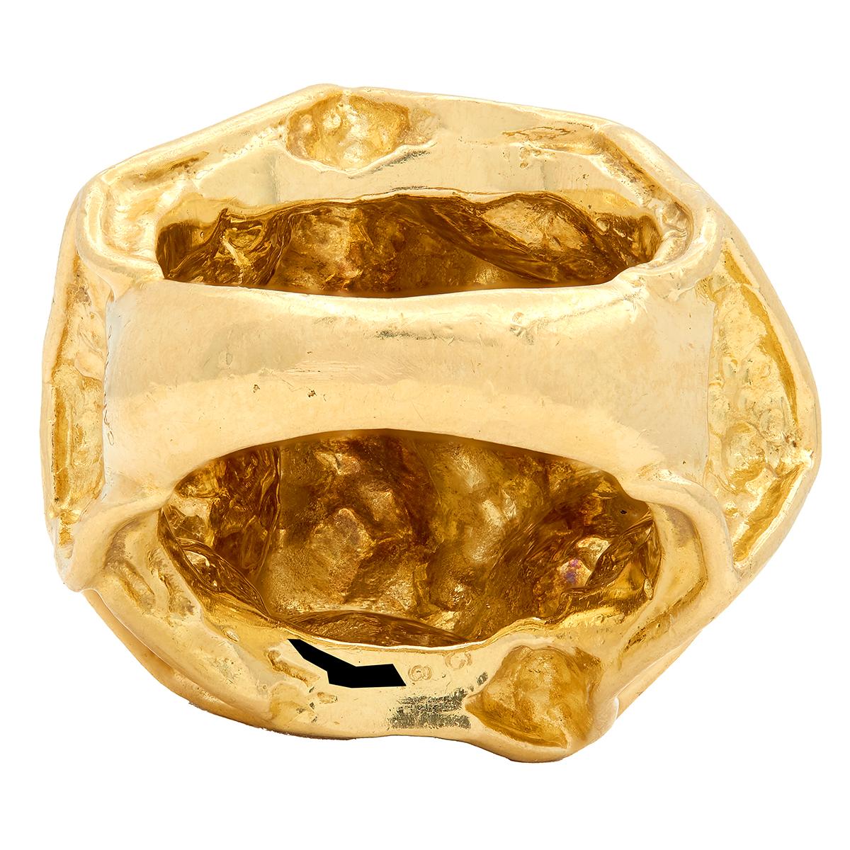 Cartier 1970s 18 Karat Yellow Gold Vintage Hammered Dome Modernist Cocktail Ring