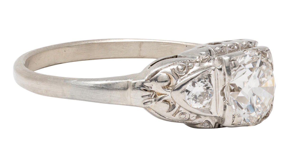 Retro 0.95 CTW Transitional Cut Diamond 14K White Gold Vintage Engagement Ring
