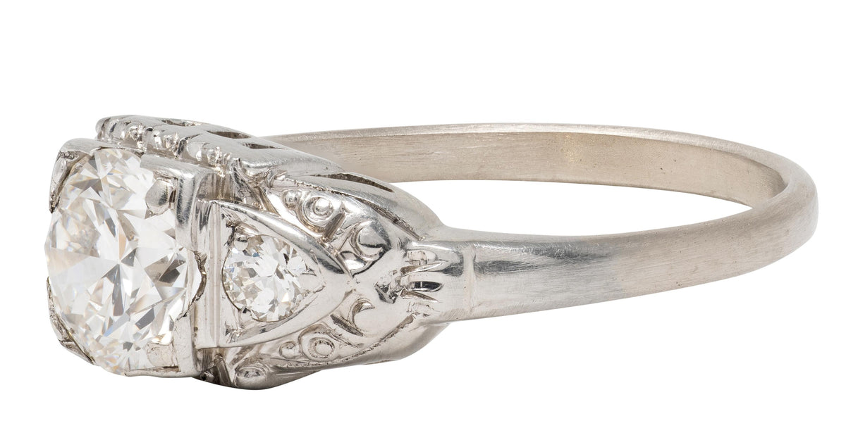 Retro 0.95 CTW Transitional Cut Diamond 14K White Gold Vintage Engagement Ring