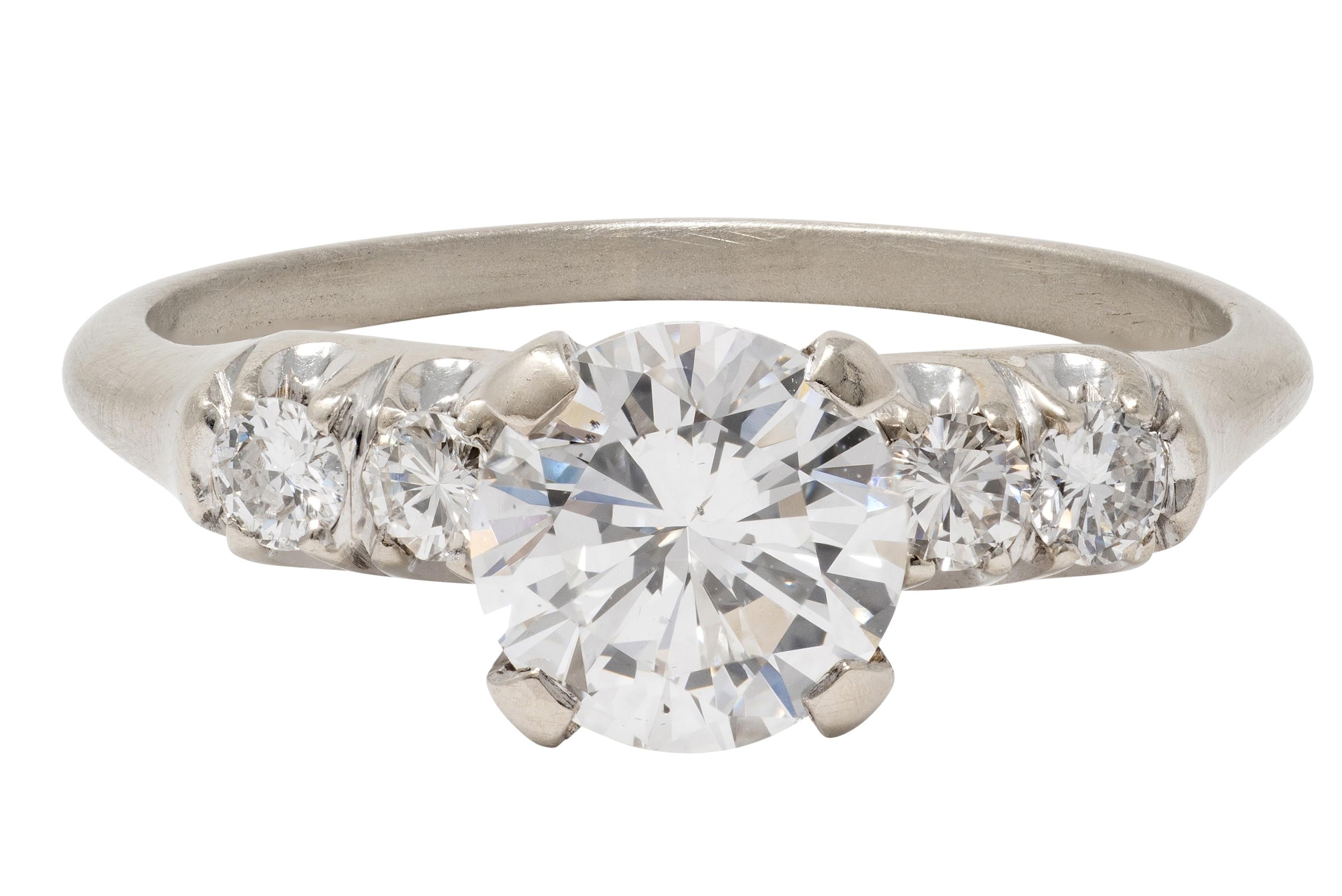 Mid-Century 1.20 CTW Diamond 14 Karat White Gold Vintage Engagement Ring GIA