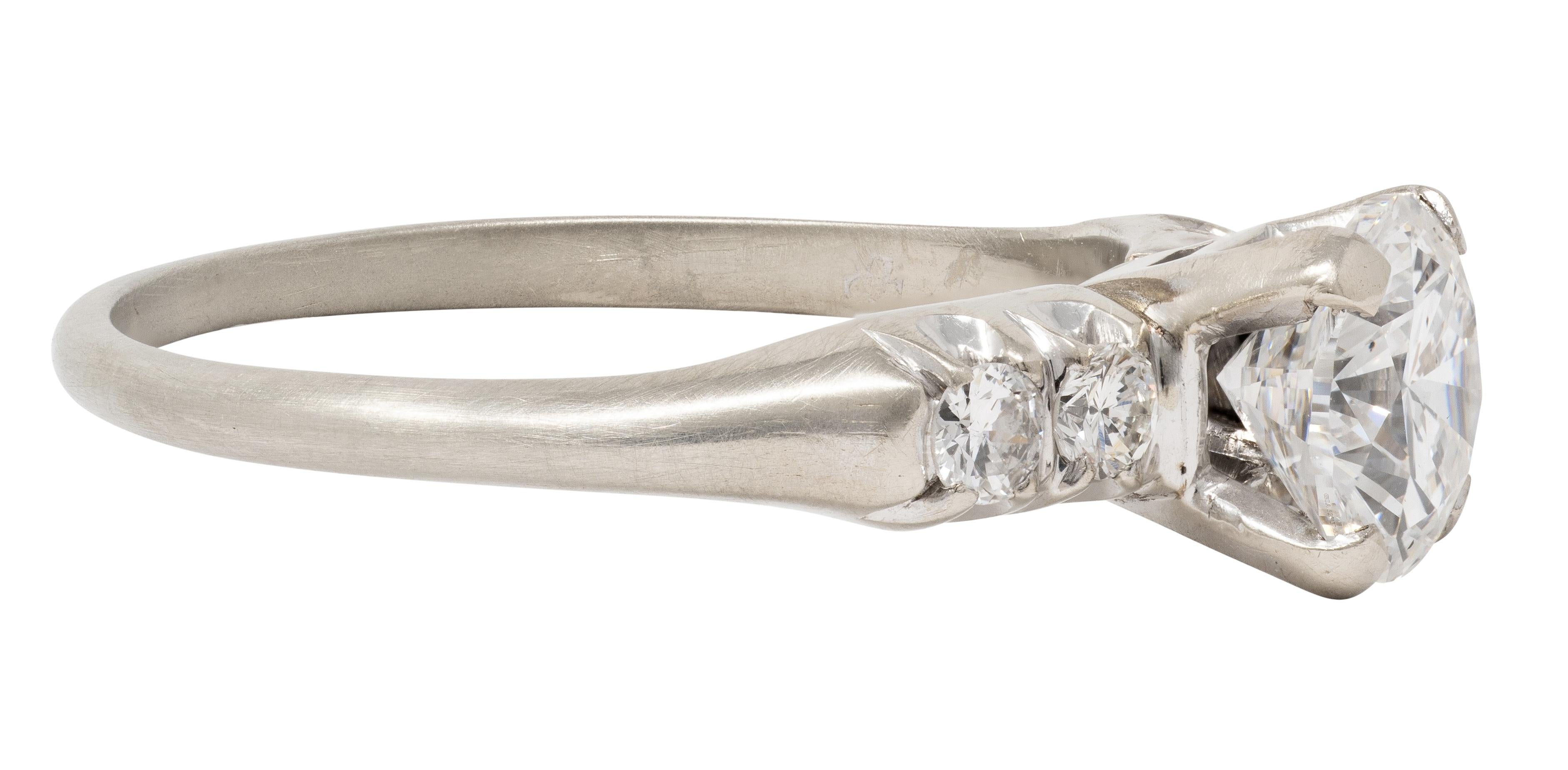 Mid-Century 1.20 CTW Diamond 14 Karat White Gold Vintage Engagement Ring GIA