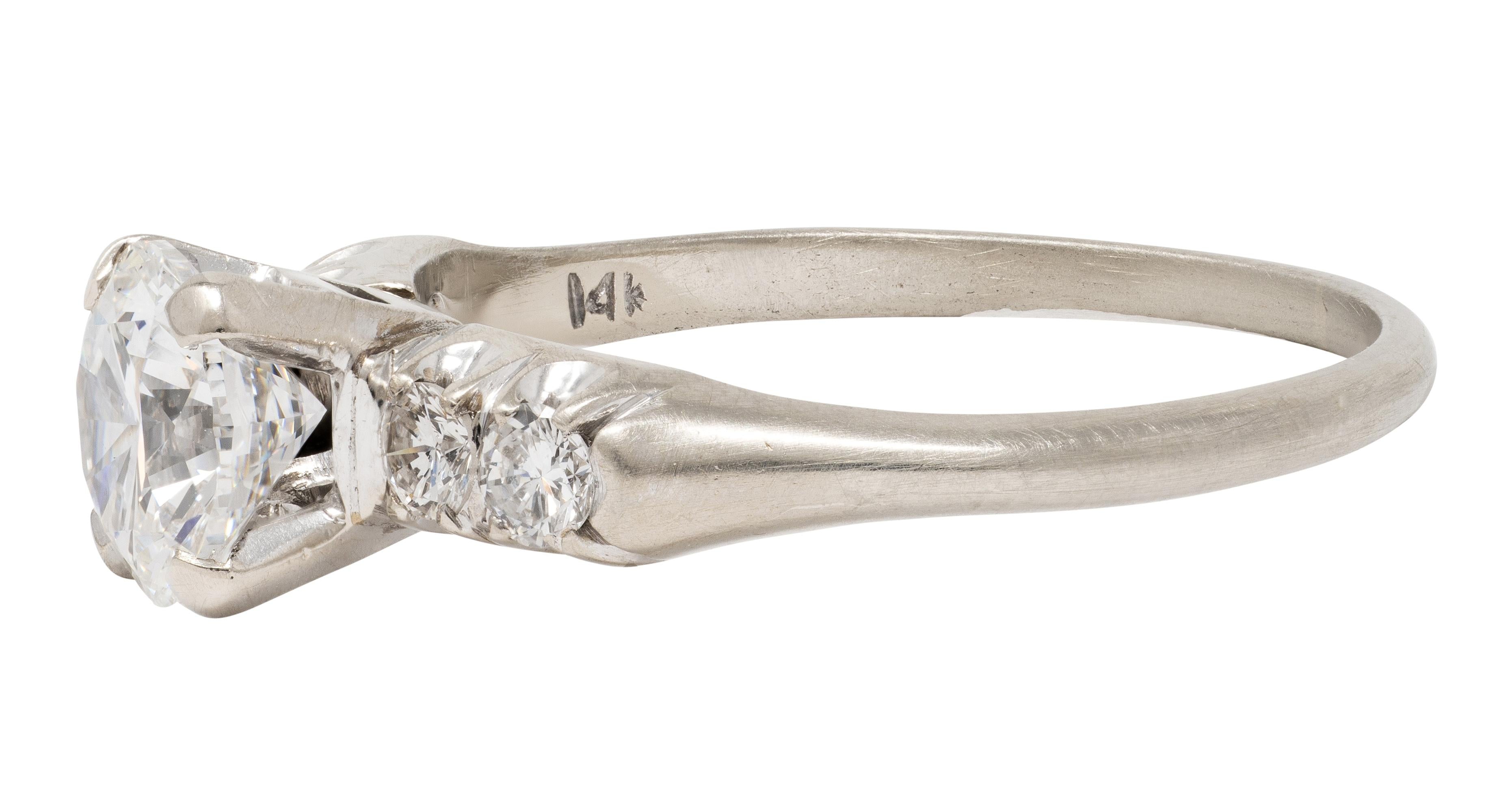 Mid-Century 1.20 CTW Diamond 14 Karat White Gold Vintage Engagement Ring GIA