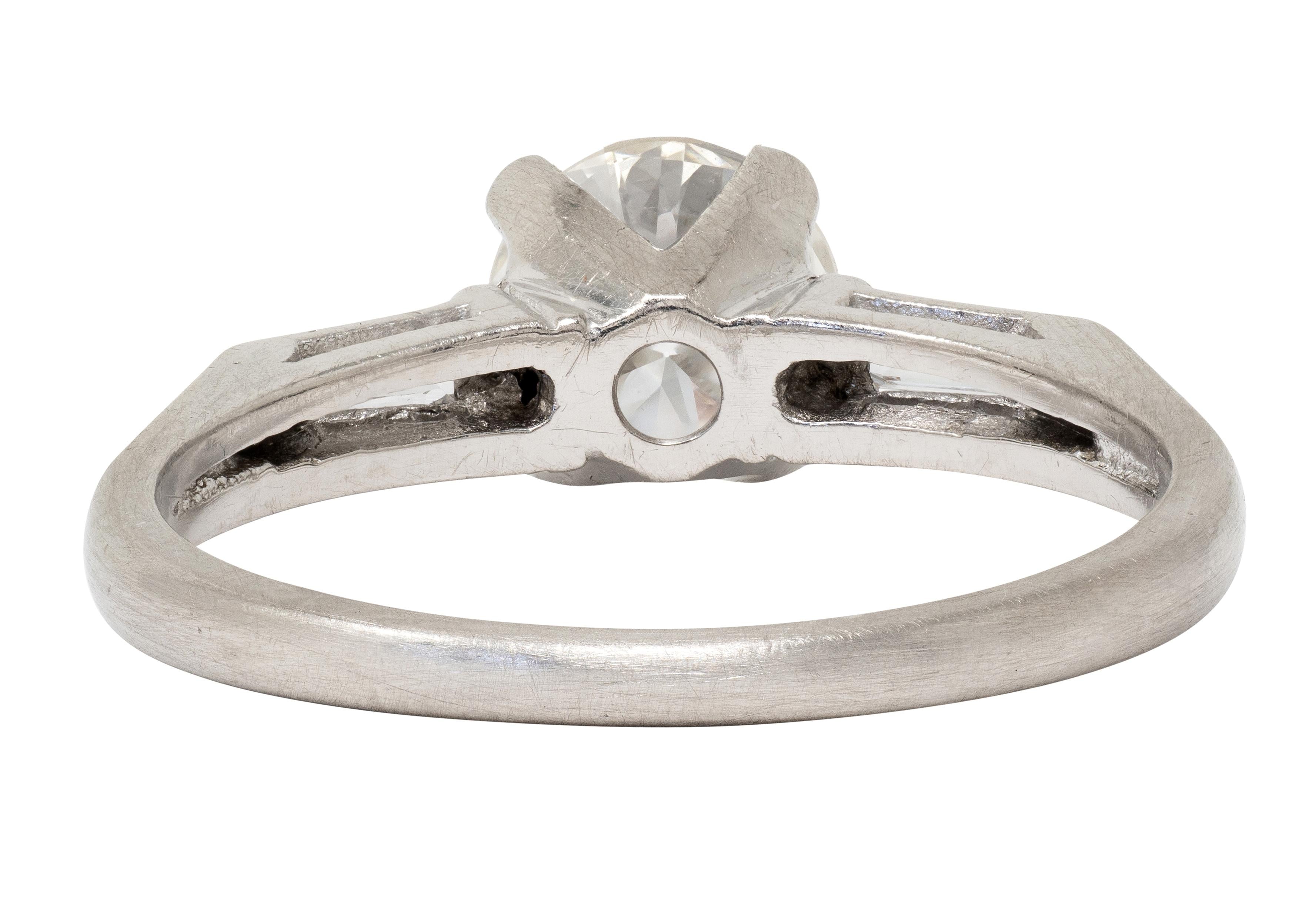 Mid-Century Round Brilliant Diamond Platinum Three Stone Vintage Engagement Ring