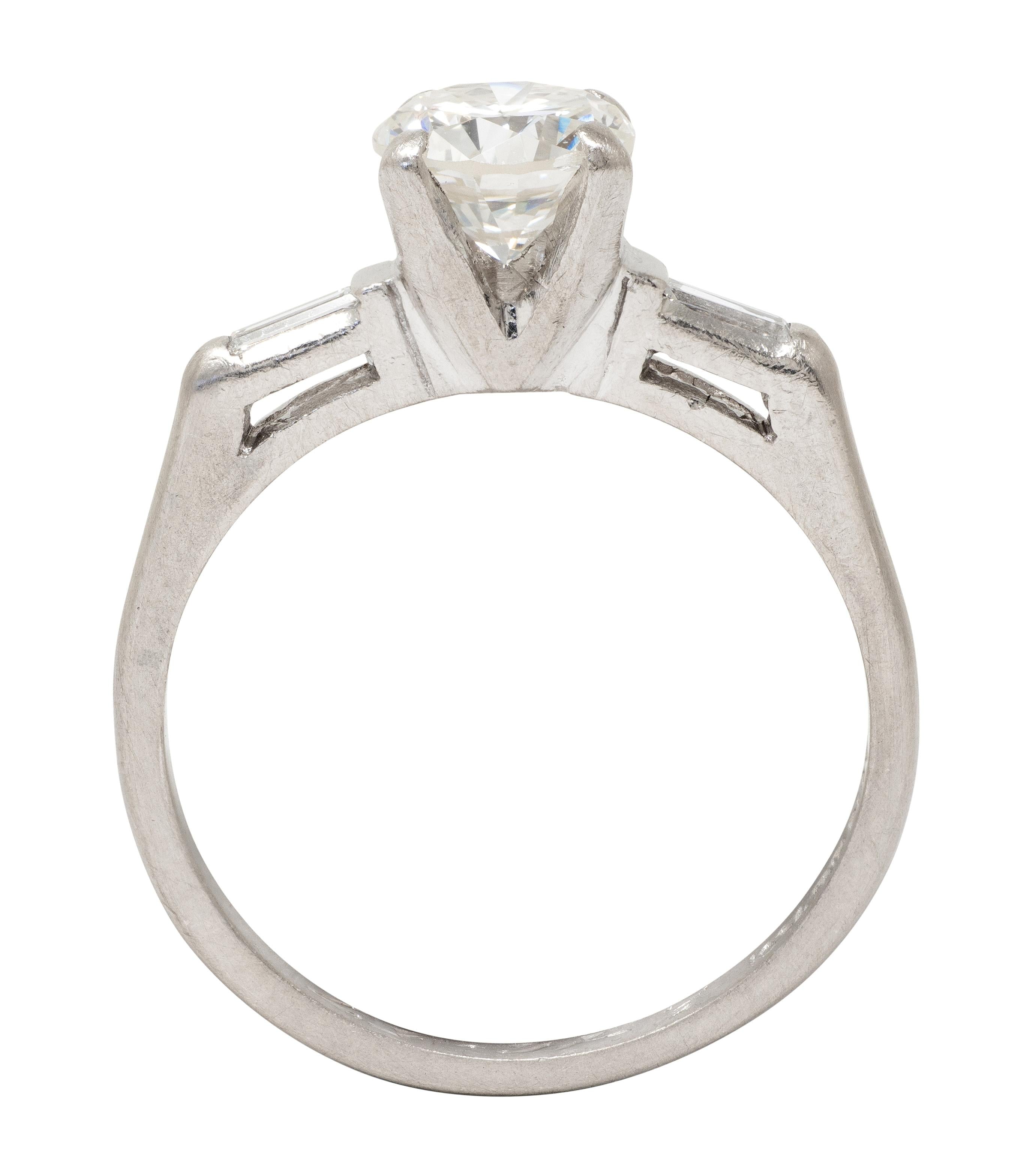 Mid-Century Round Brilliant Diamond Platinum Three Stone Vintage Engagement Ring