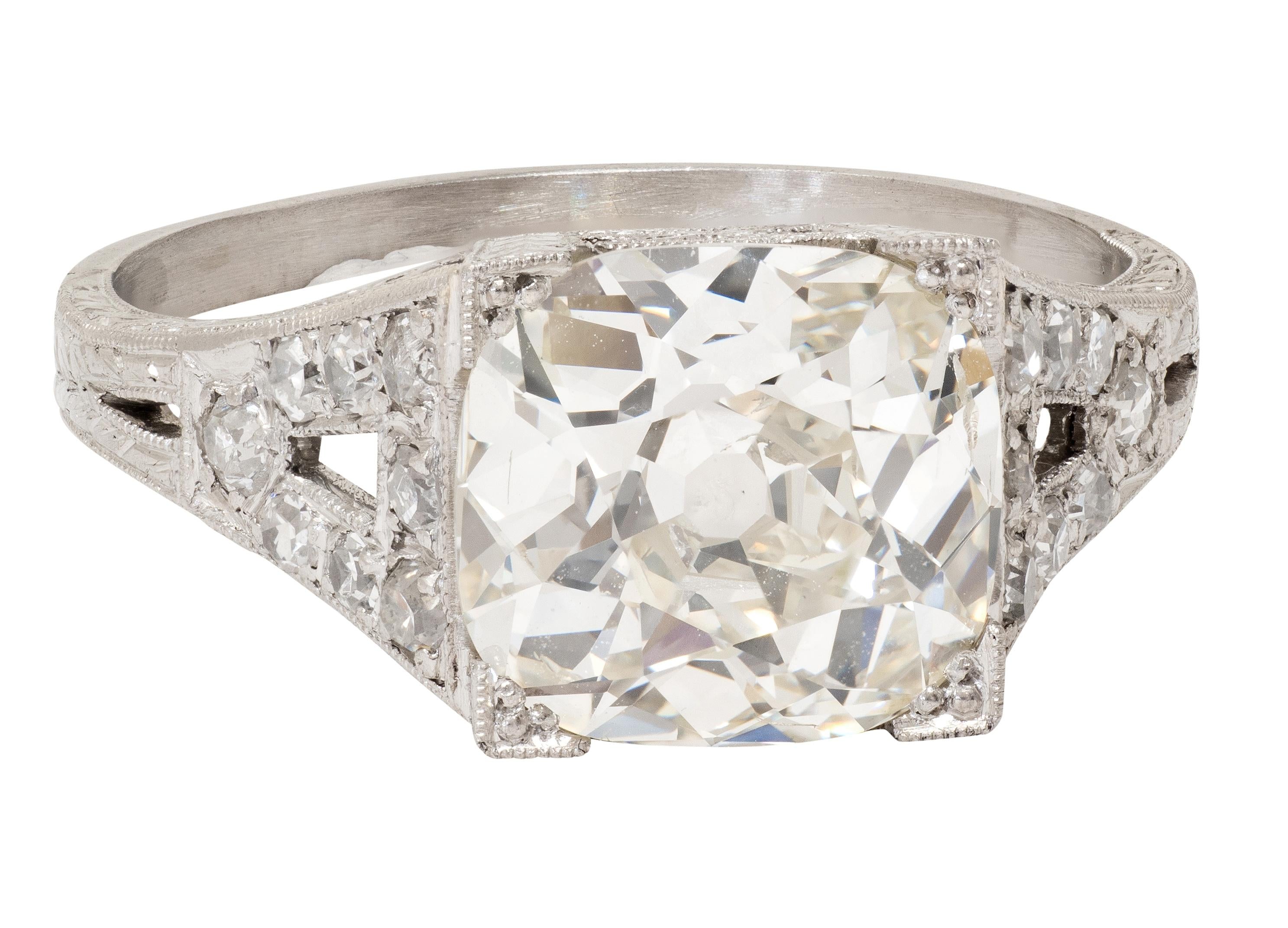 Art Deco Old Mine Diamond Platinum Vintage Orange Blossom Engagement Ring
