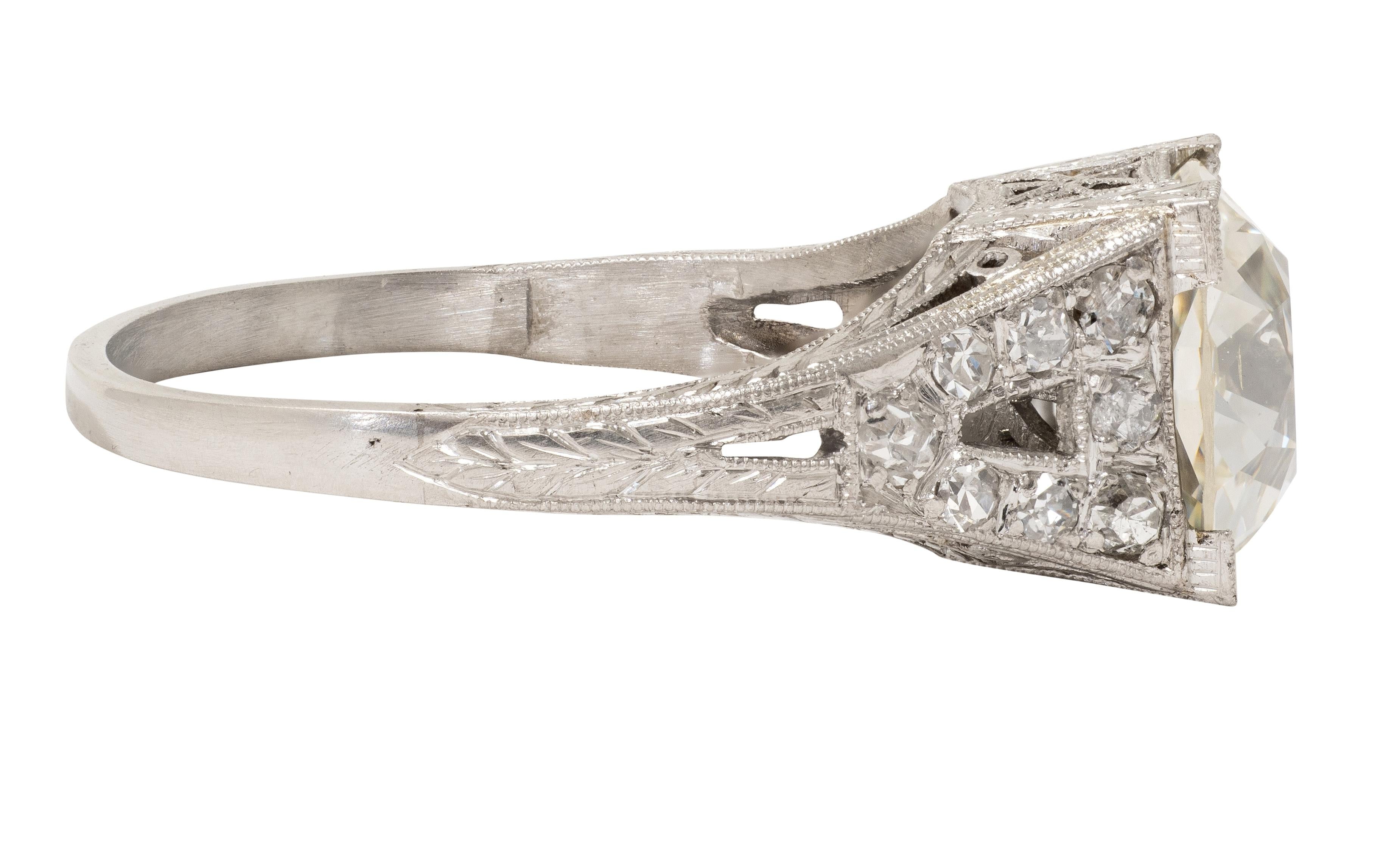 Art Deco Old Mine Diamond Platinum Vintage Orange Blossom Engagement Ring