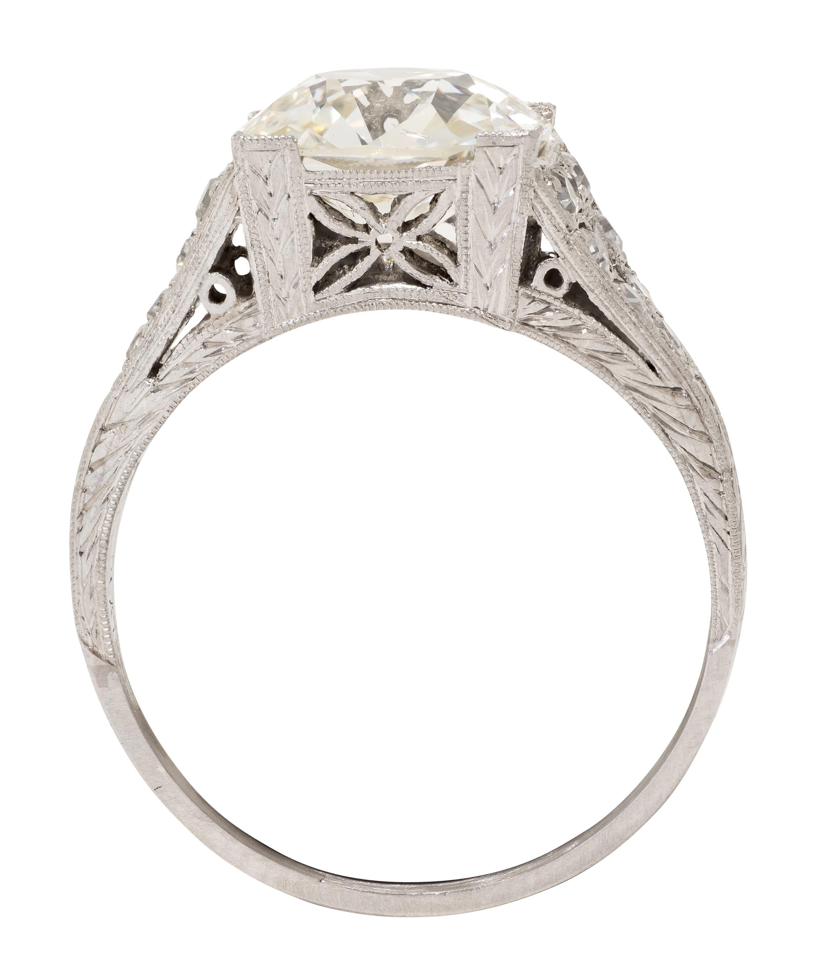 Art Deco Old Mine Diamond Platinum Vintage Orange Blossom Engagement Ring