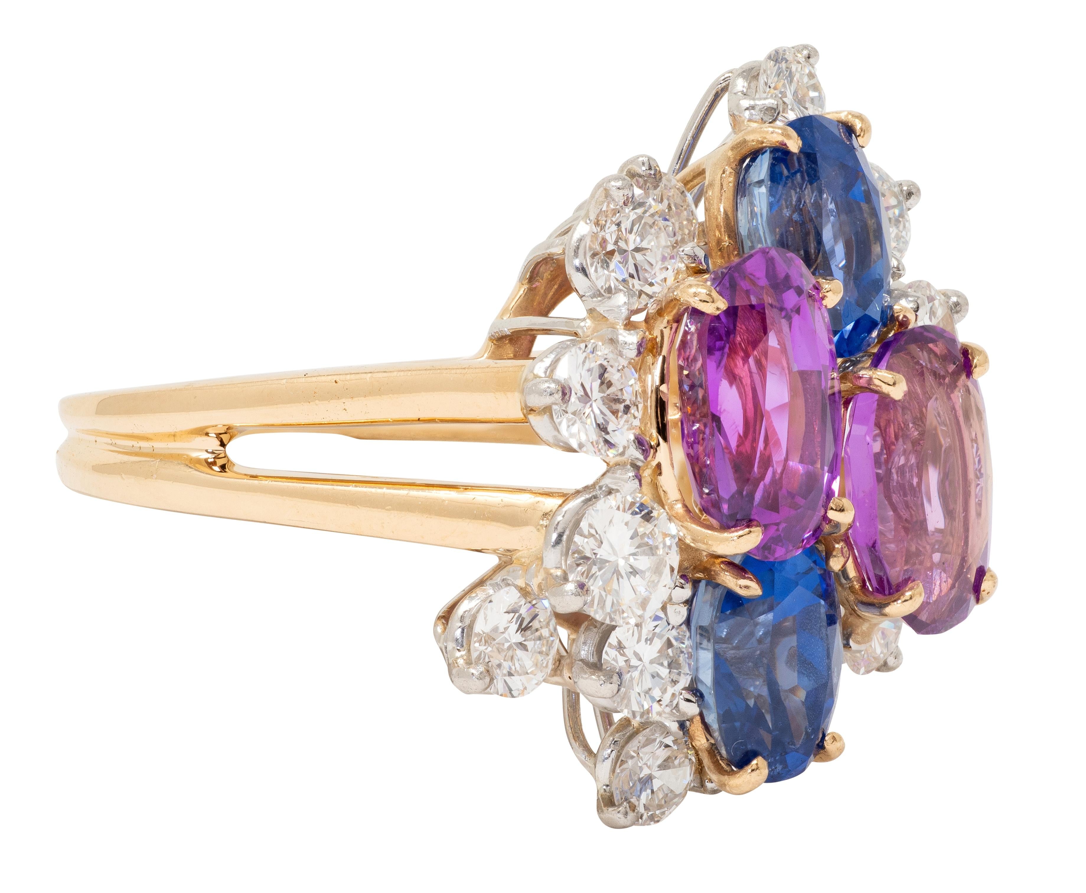Oscar Heyman 1980's Sapphire Diamond 18K Gold Platinum Vintage Cluster Ring