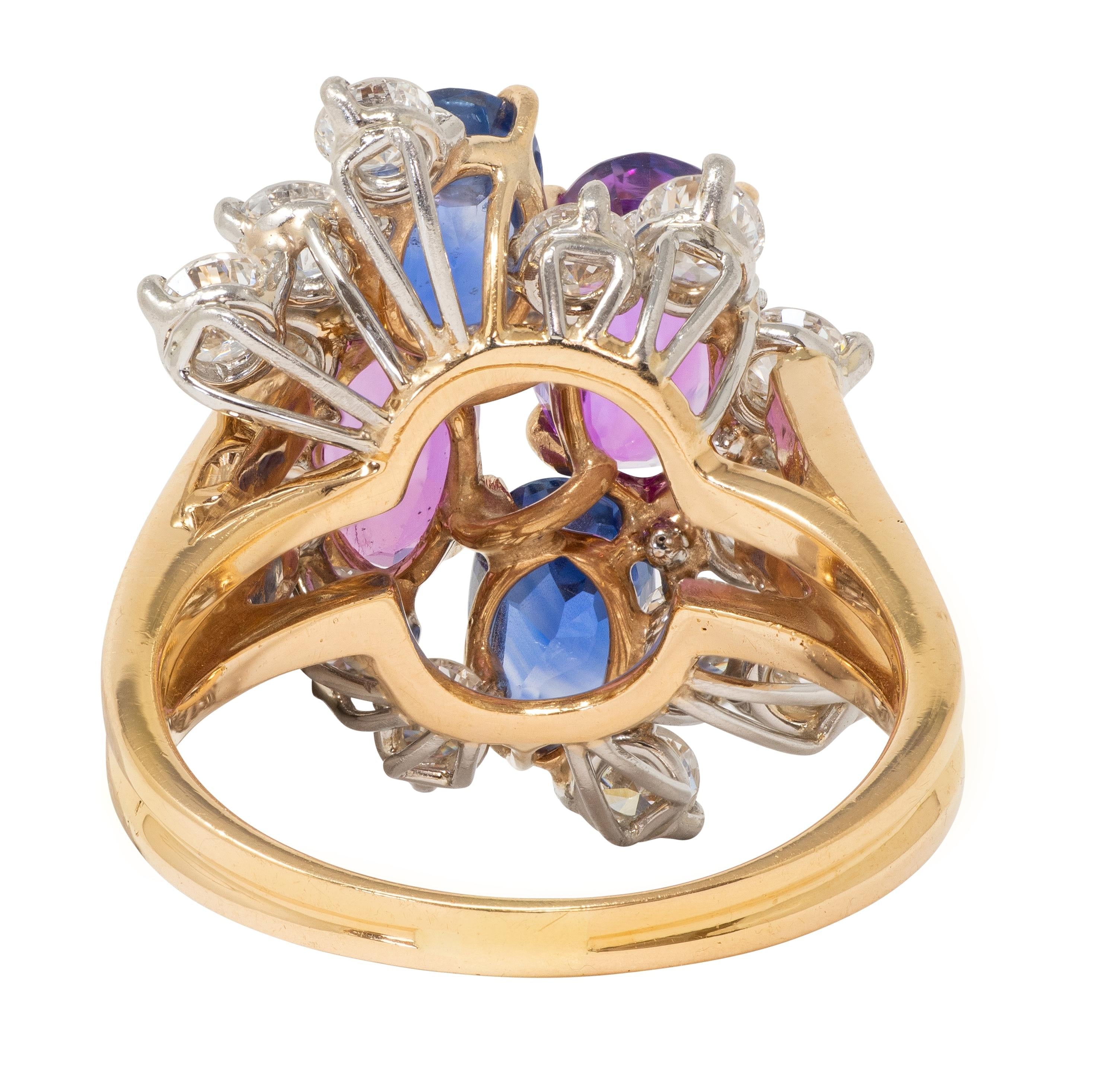 Oscar Heyman 1980's Sapphire Diamond 18K Gold Platinum Vintage Cluster Ring